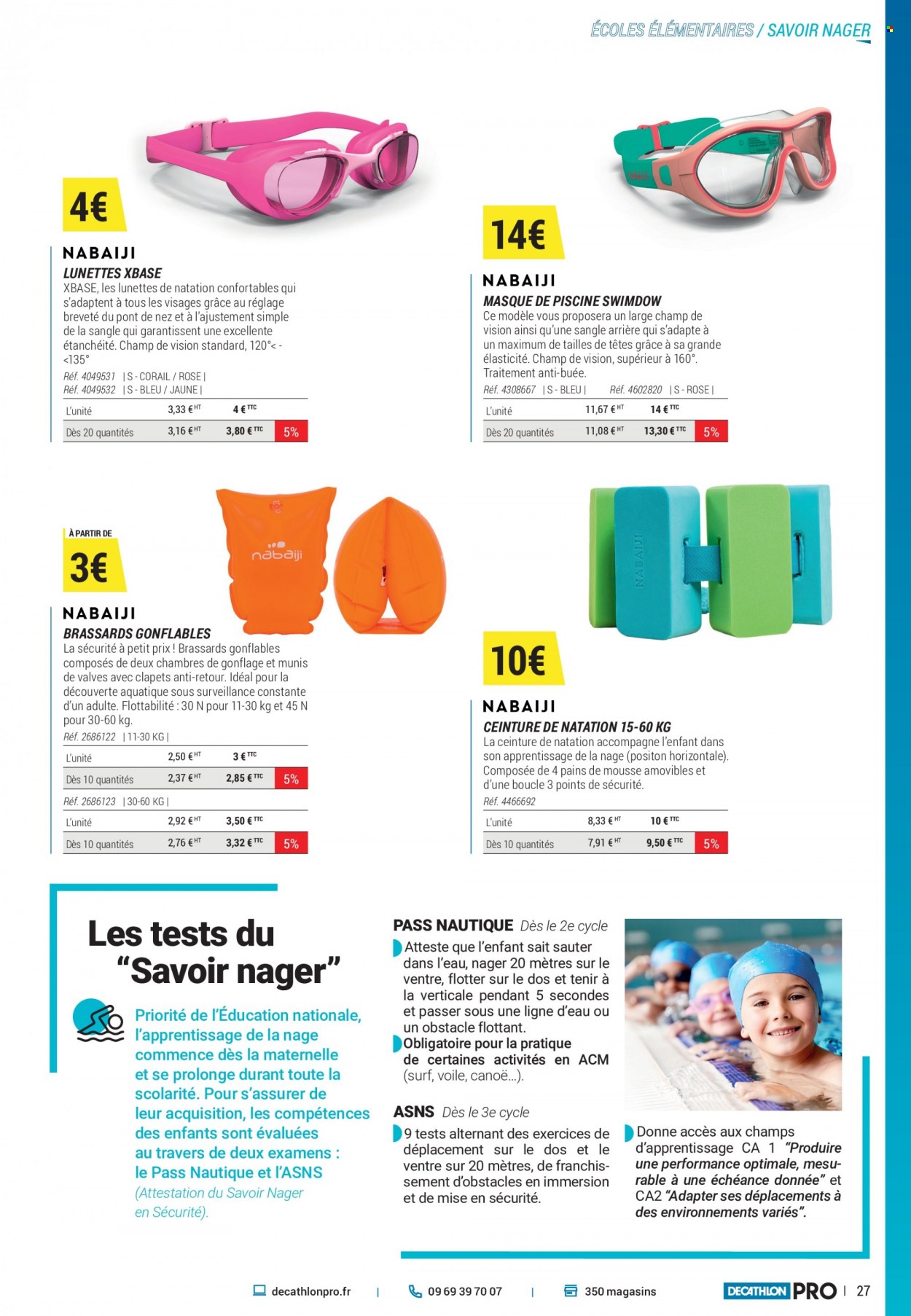 thumbnail - Catalogue Decathlon - Produits soldés - ceinture, lunettes, masque, brassards, masque de natation. Page 27.