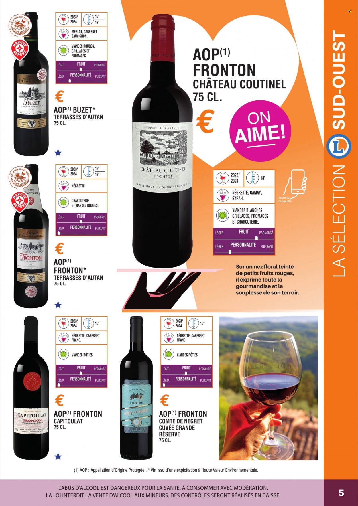 thumbnail - Catalogue E.Leclerc - Produits soldés - alcool, vin blanc, vin rouge, vin, Cabernet Sauvignon. Page 5.