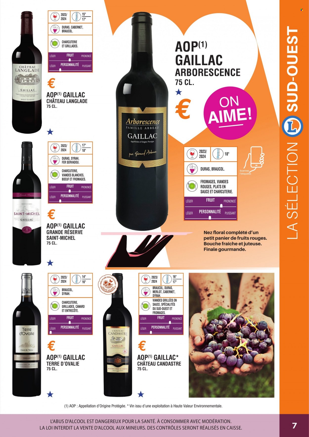 thumbnail - Catalogue E.Leclerc - Produits soldés - viande de canard, vin rouge, vin. Page 7.