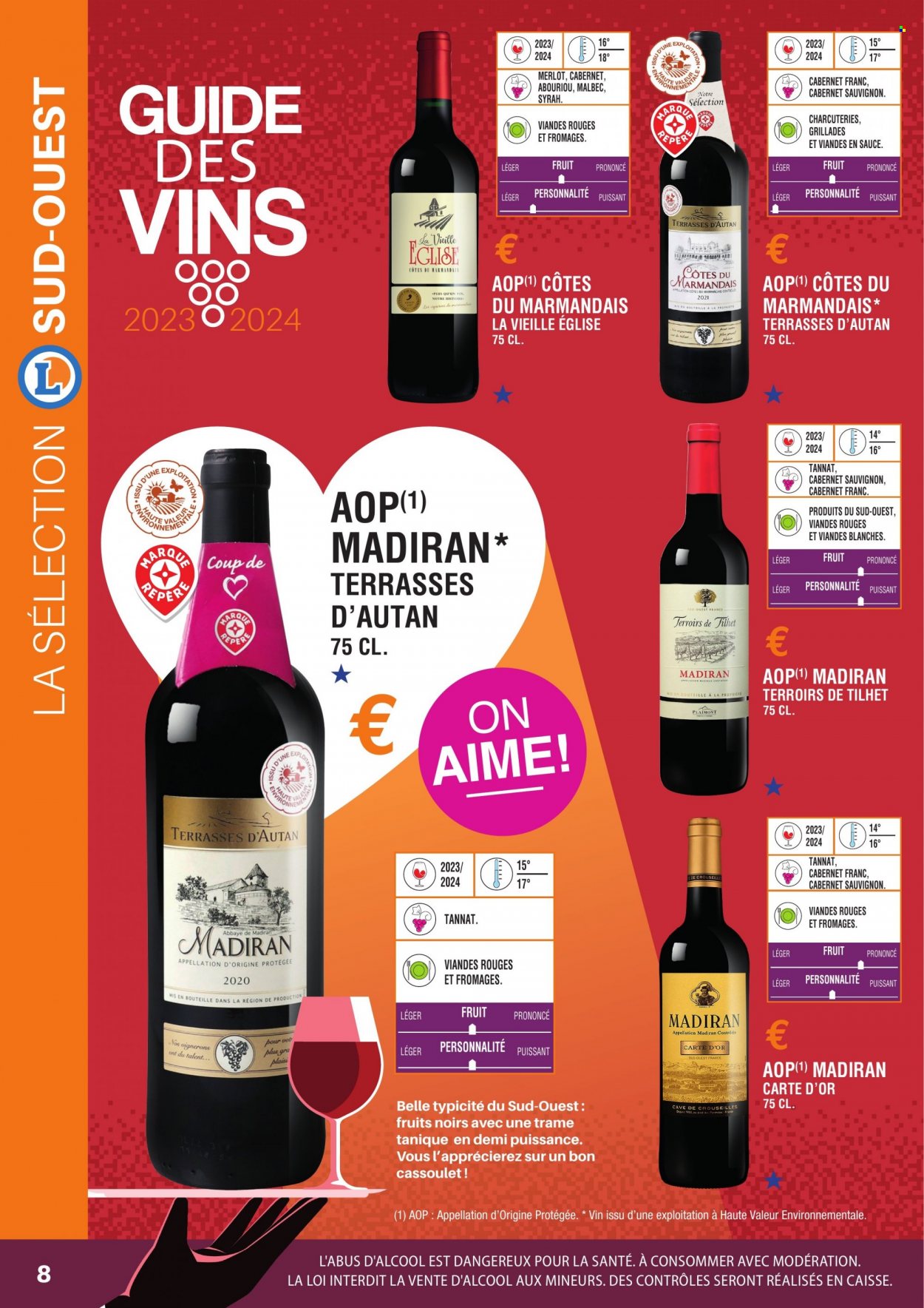 thumbnail - Catalogue E.Leclerc - Produits soldés - alcool, vin blanc, vin rouge, vin, Cabernet Sauvignon. Page 8.