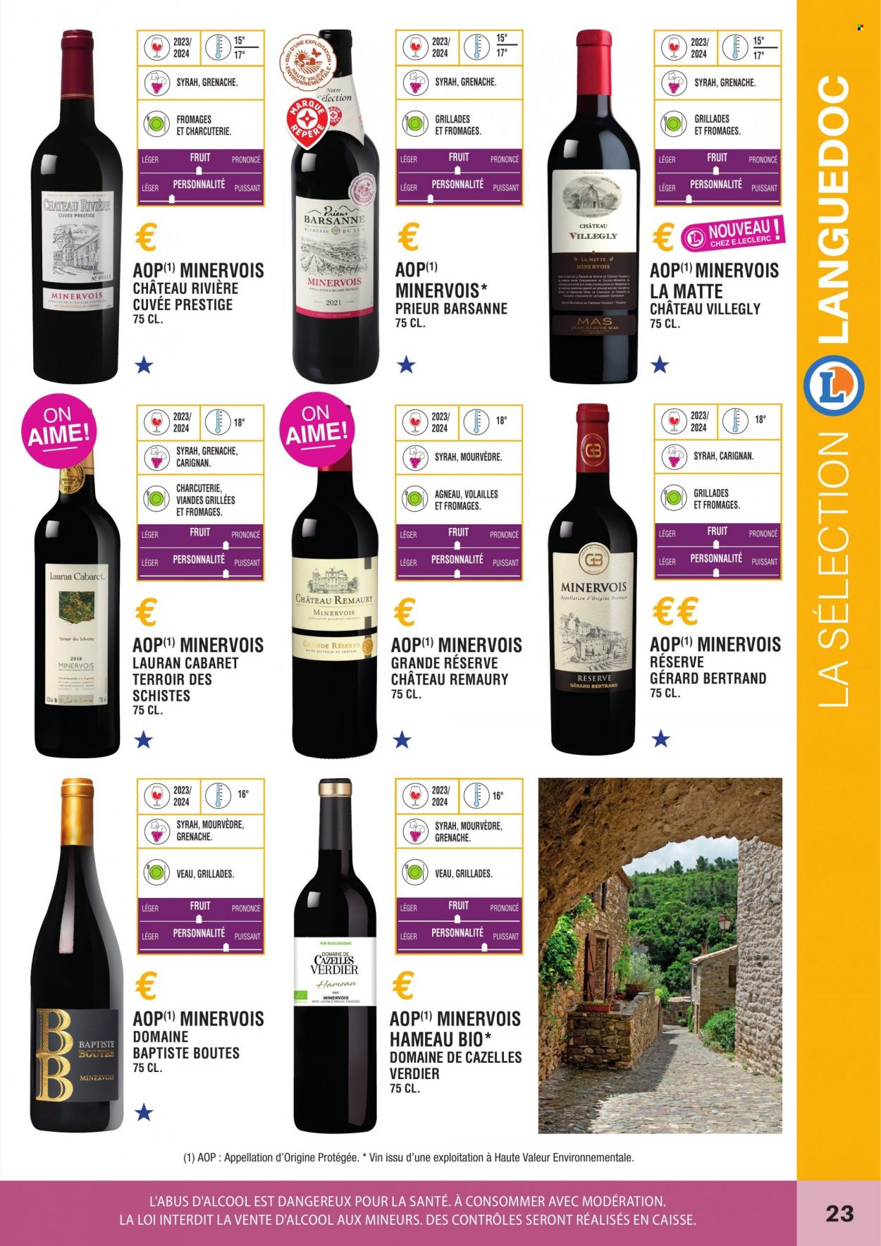 thumbnail - Catalogue E.Leclerc - Produits soldés - alcool, vin blanc, vin rouge, vin, Cabernet Sauvignon, jeans. Page 23.