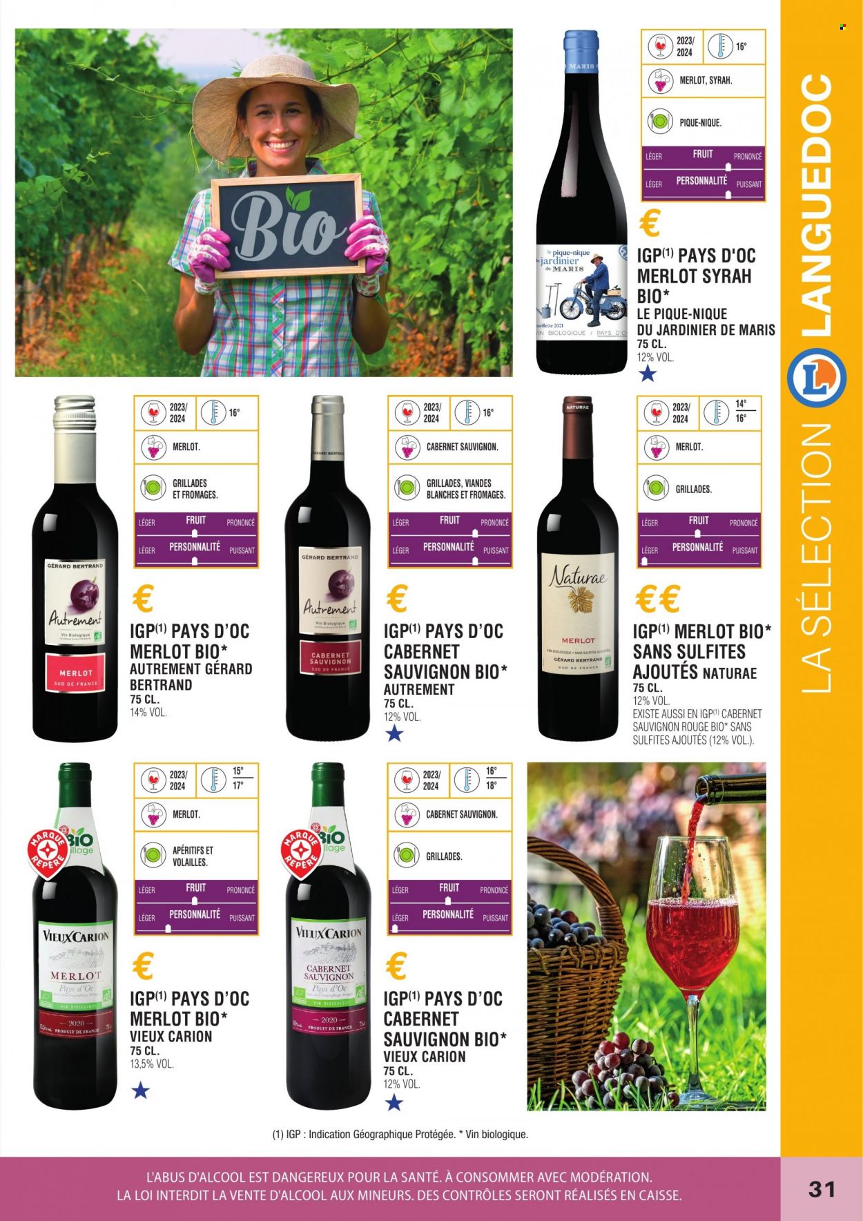 thumbnail - Catalogue E.Leclerc - Produits soldés - alcool, vin blanc, vin rouge, vin, Cabernet Sauvignon. Page 31.