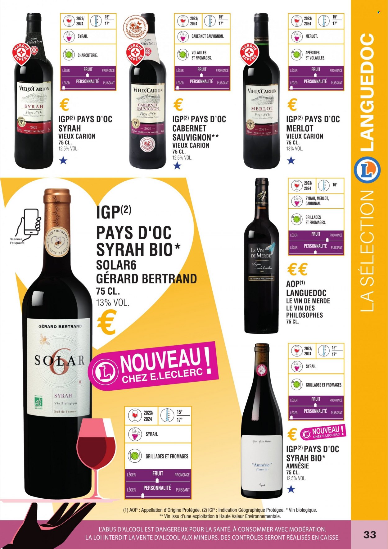 thumbnail - Catalogue E.Leclerc - Produits soldés - alcool, vin blanc, vin rouge, vin, Cabernet Sauvignon, maison. Page 33.