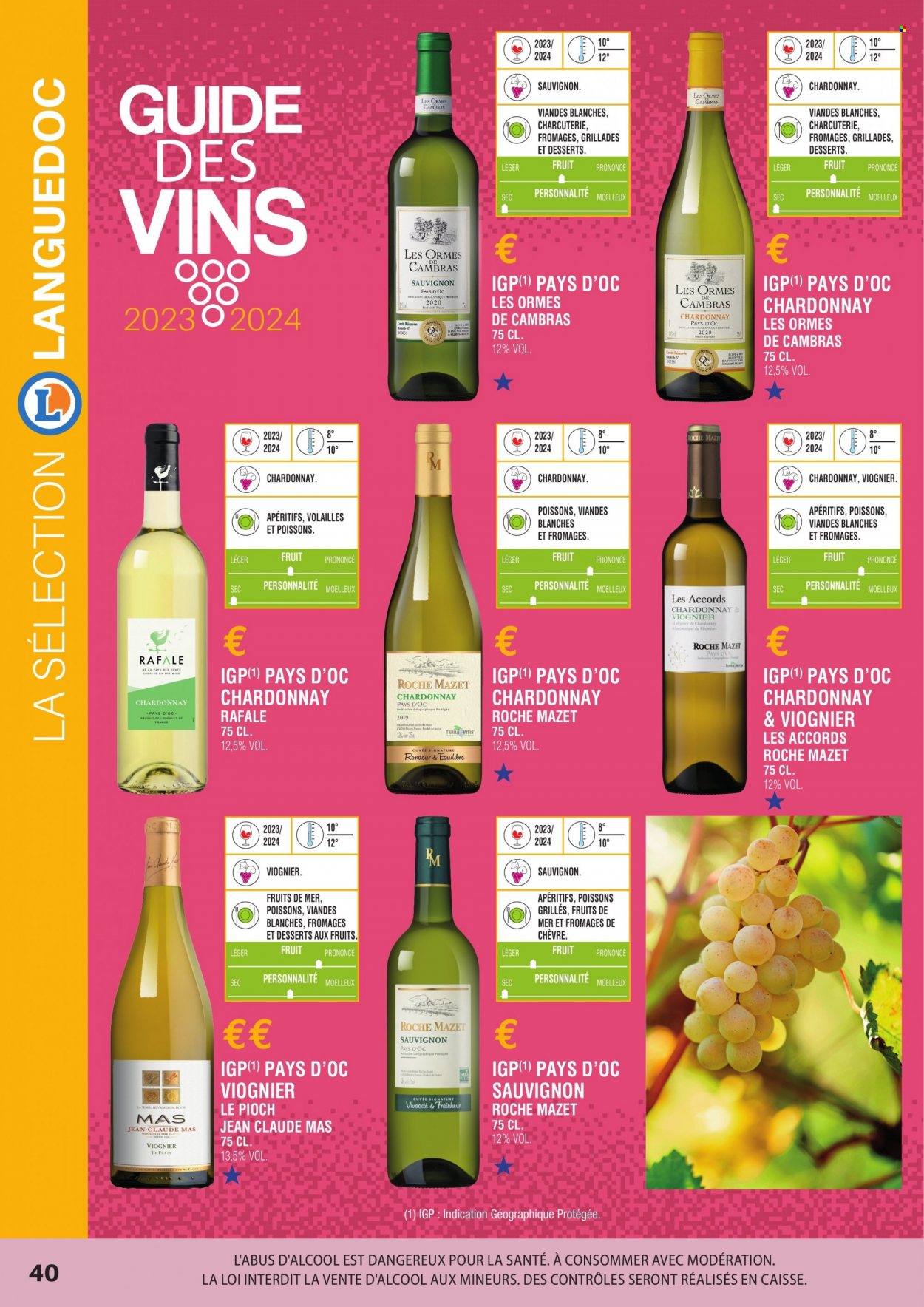 thumbnail - Catalogue E.Leclerc - Produits soldés - alcool, dessert aux fruits, vin, Cabernet Sauvignon, jeans. Page 40.