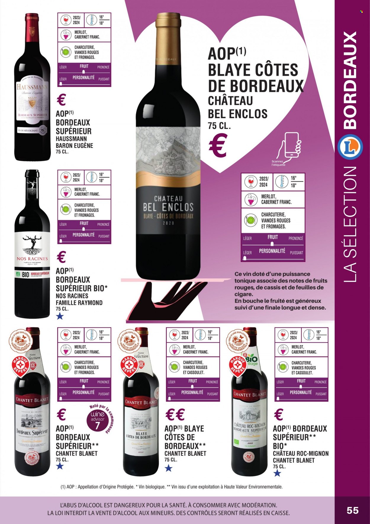 thumbnail - Catalogue E.Leclerc - Produits soldés - Bordeaux, vin rouge, vin, maison. Page 55.