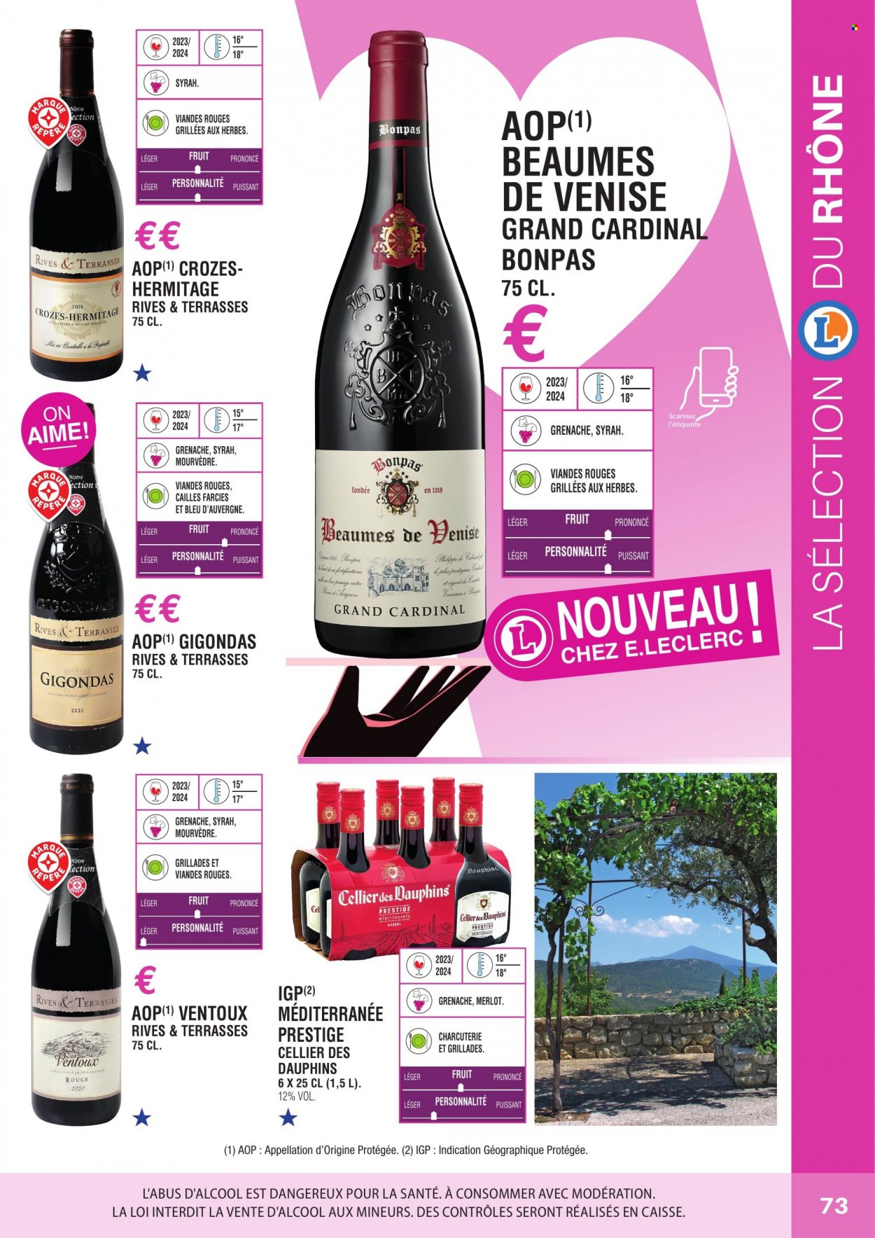 thumbnail - Catalogue E.Leclerc - Produits soldés - viande de cailles, Comté, fromage, vin rouge. Page 73.