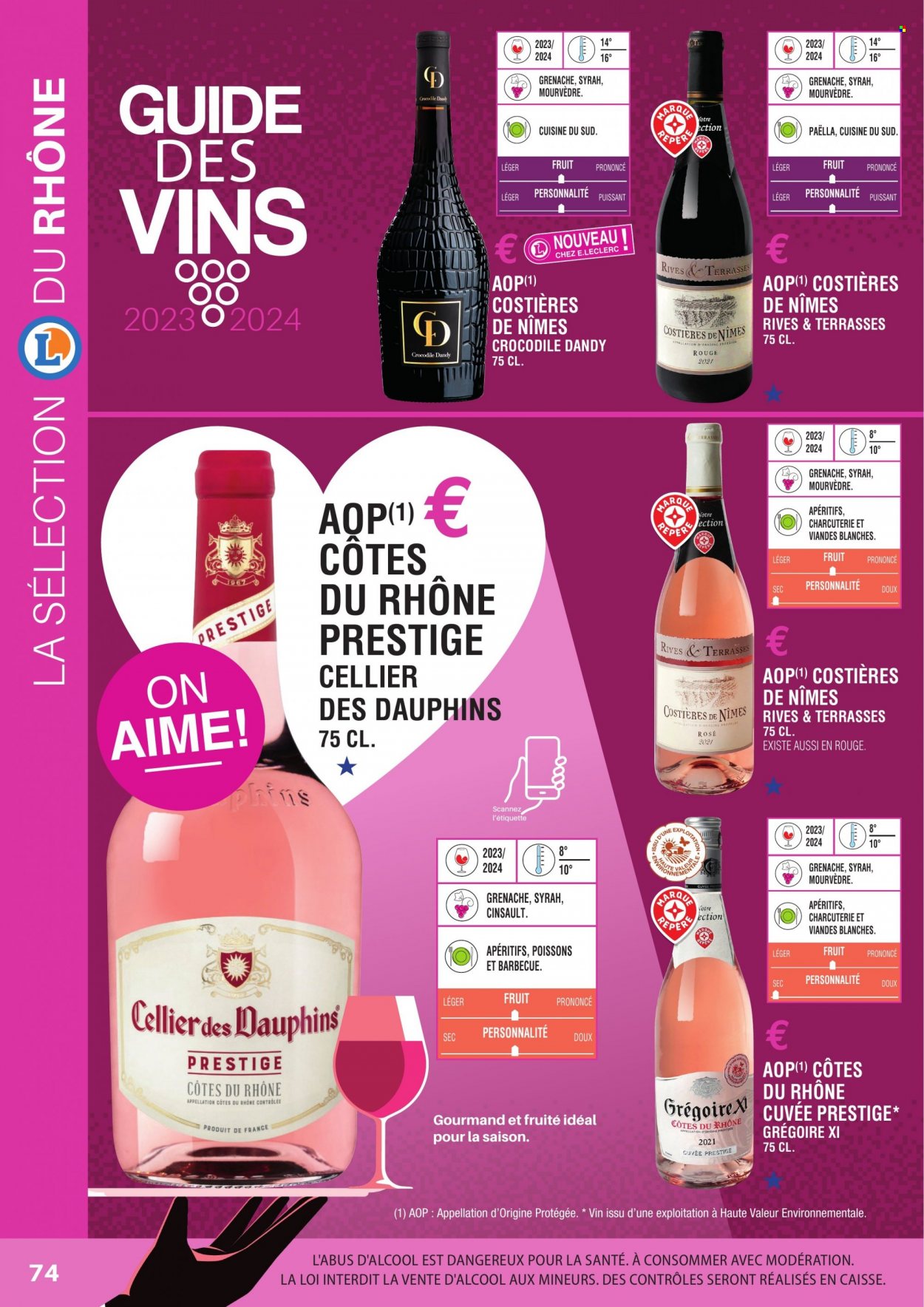 thumbnail - Catalogue E.Leclerc - Produits soldés - paella, Côtes du Rhône, vin. Page 74.