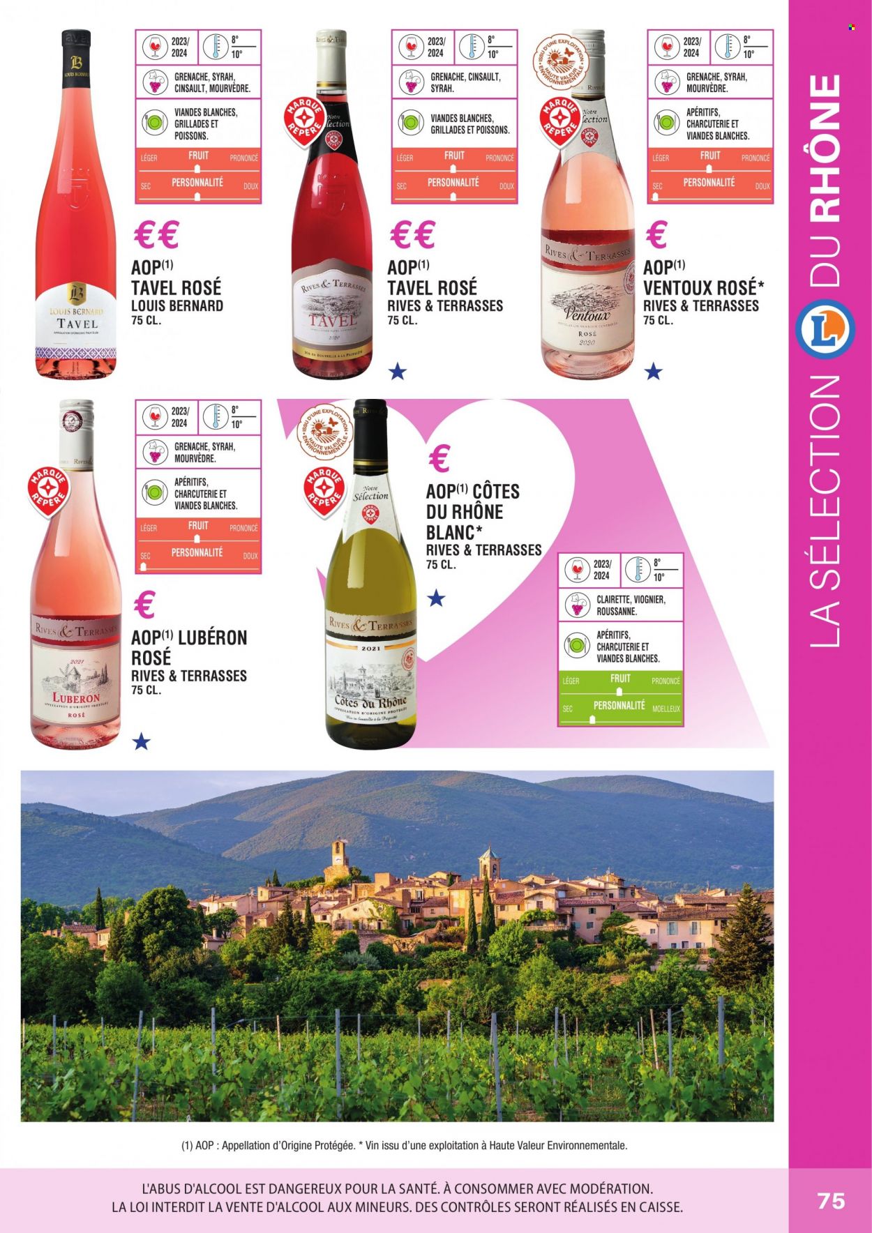 thumbnail - Catalogue E.Leclerc - Produits soldés - Côtes du Rhône, vin. Page 75.