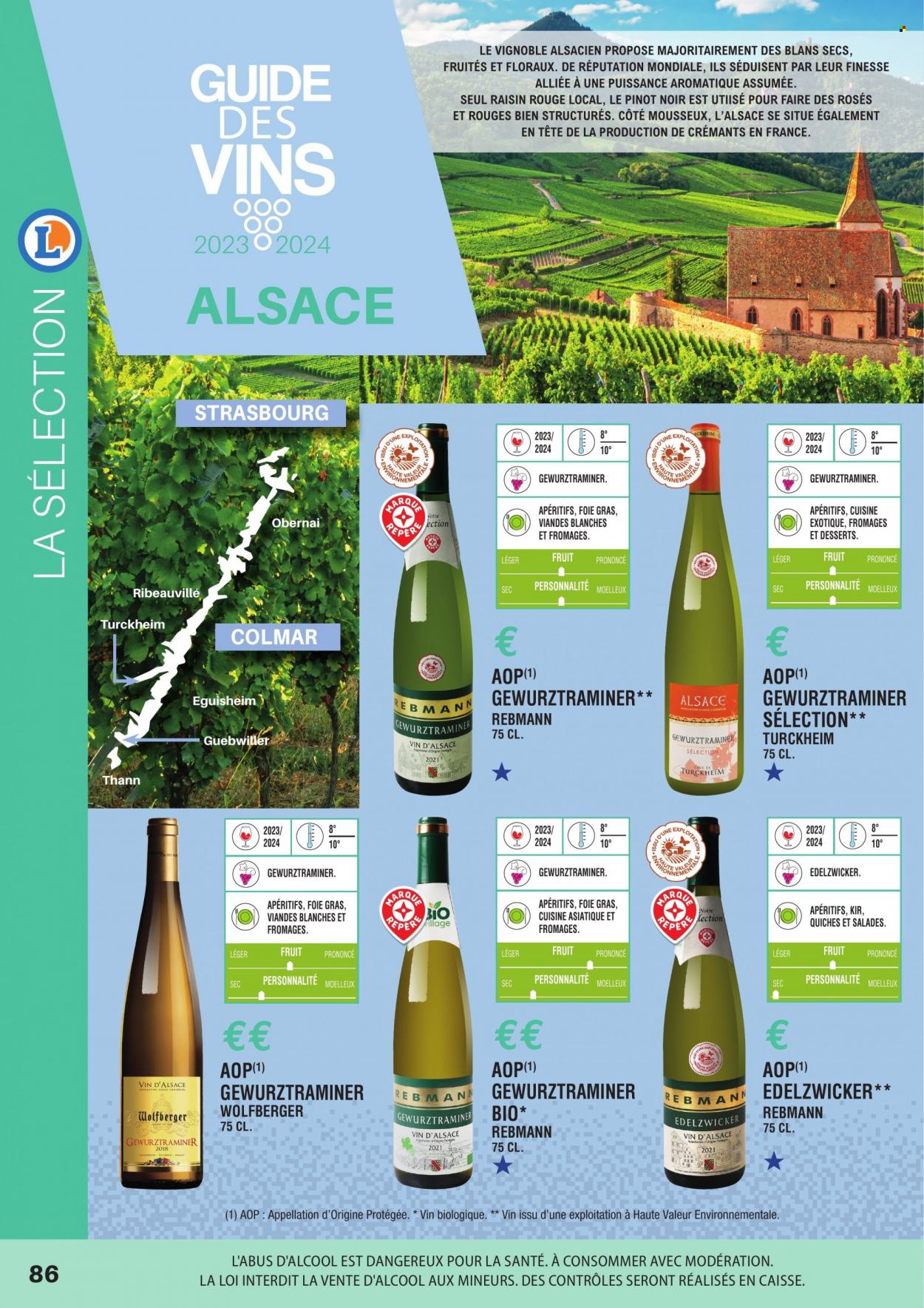 thumbnail - Catalogue E.Leclerc - Produits soldés - vin blanc, vin d’Alsace, vin. Page 86.