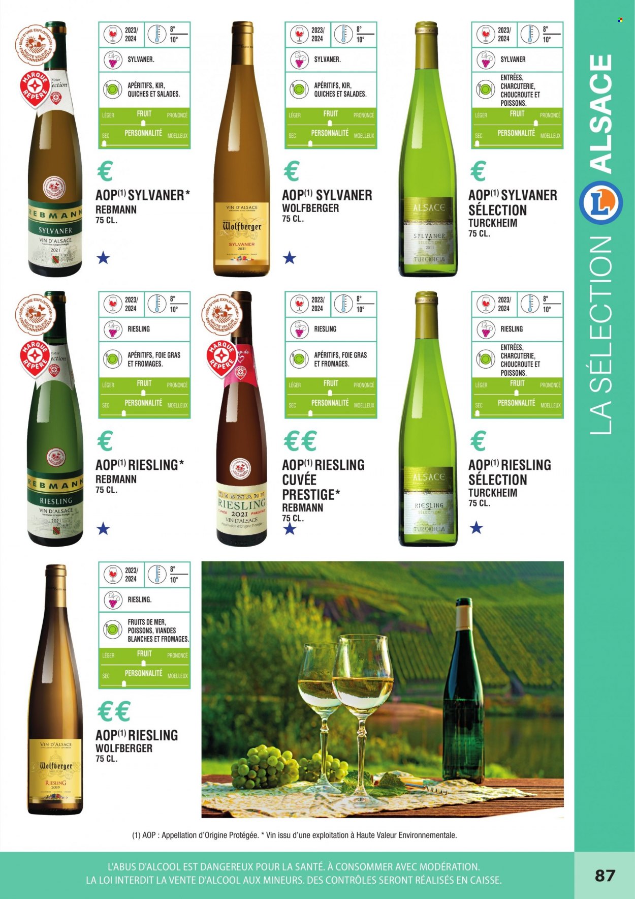 thumbnail - Catalogue E.Leclerc - Produits soldés - vin d’Alsace, vin, Riesling. Page 87.