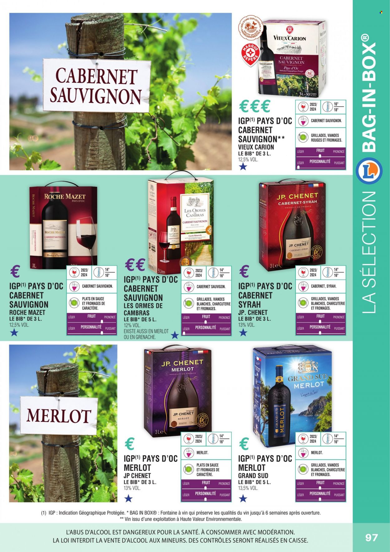 thumbnail - Catalogue E.Leclerc - Produits soldés - alcool, vin blanc, vin rouge, vin, Cabernet Sauvignon. Page 97.