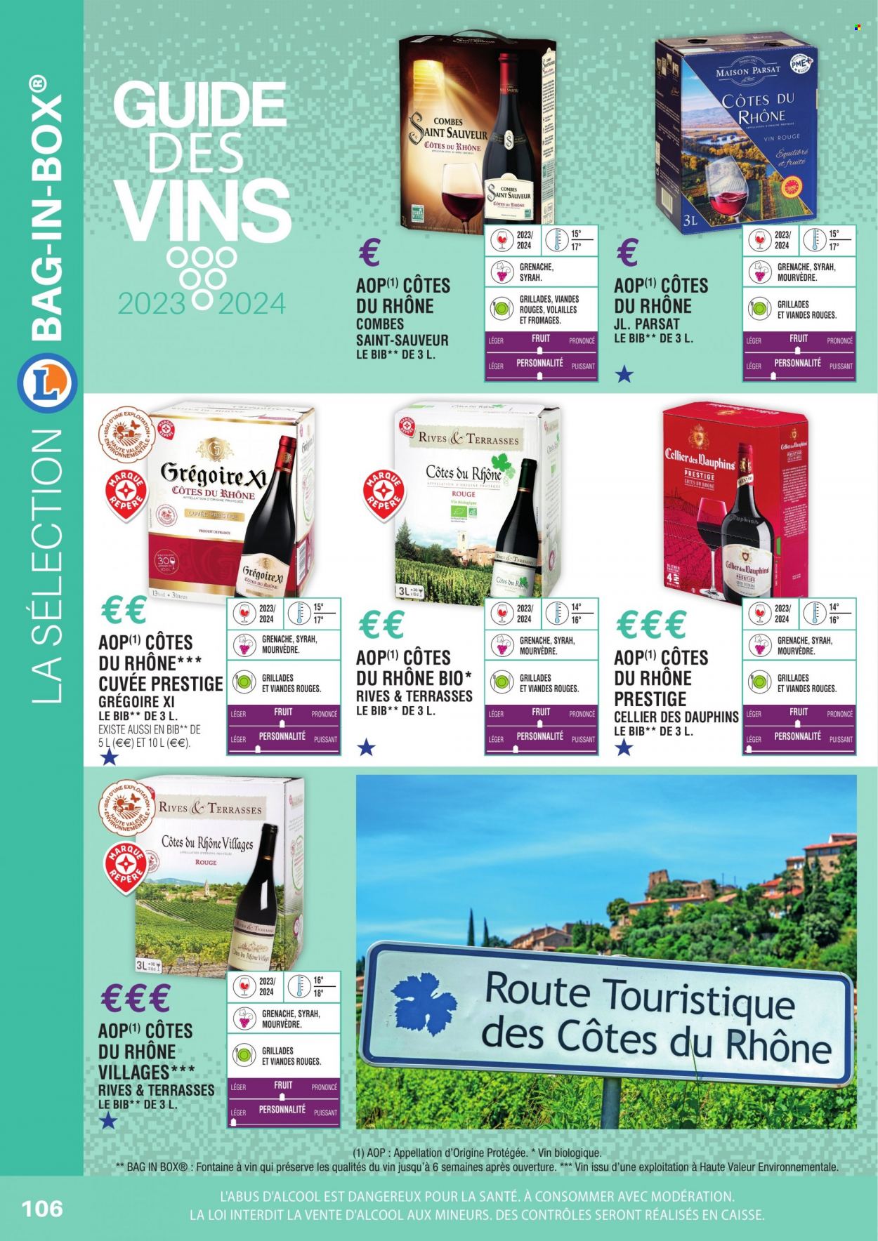 thumbnail - Catalogue E.Leclerc - Produits soldés - Côtes du Rhône, vin, maison. Page 106.