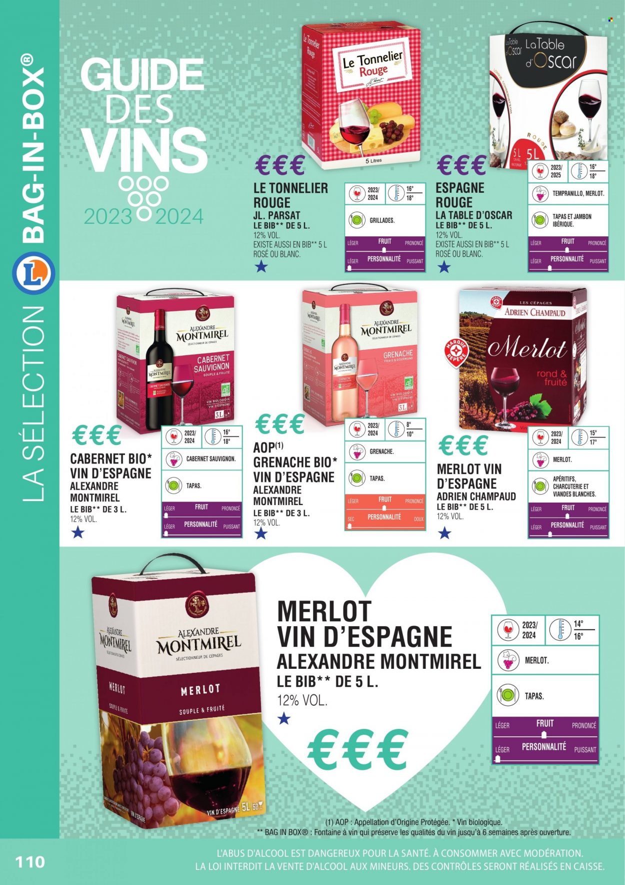 thumbnail - Catalogue E.Leclerc - Produits soldés - alcool, table, vin blanc, vin rouge, vin, Cabernet Sauvignon. Page 110.