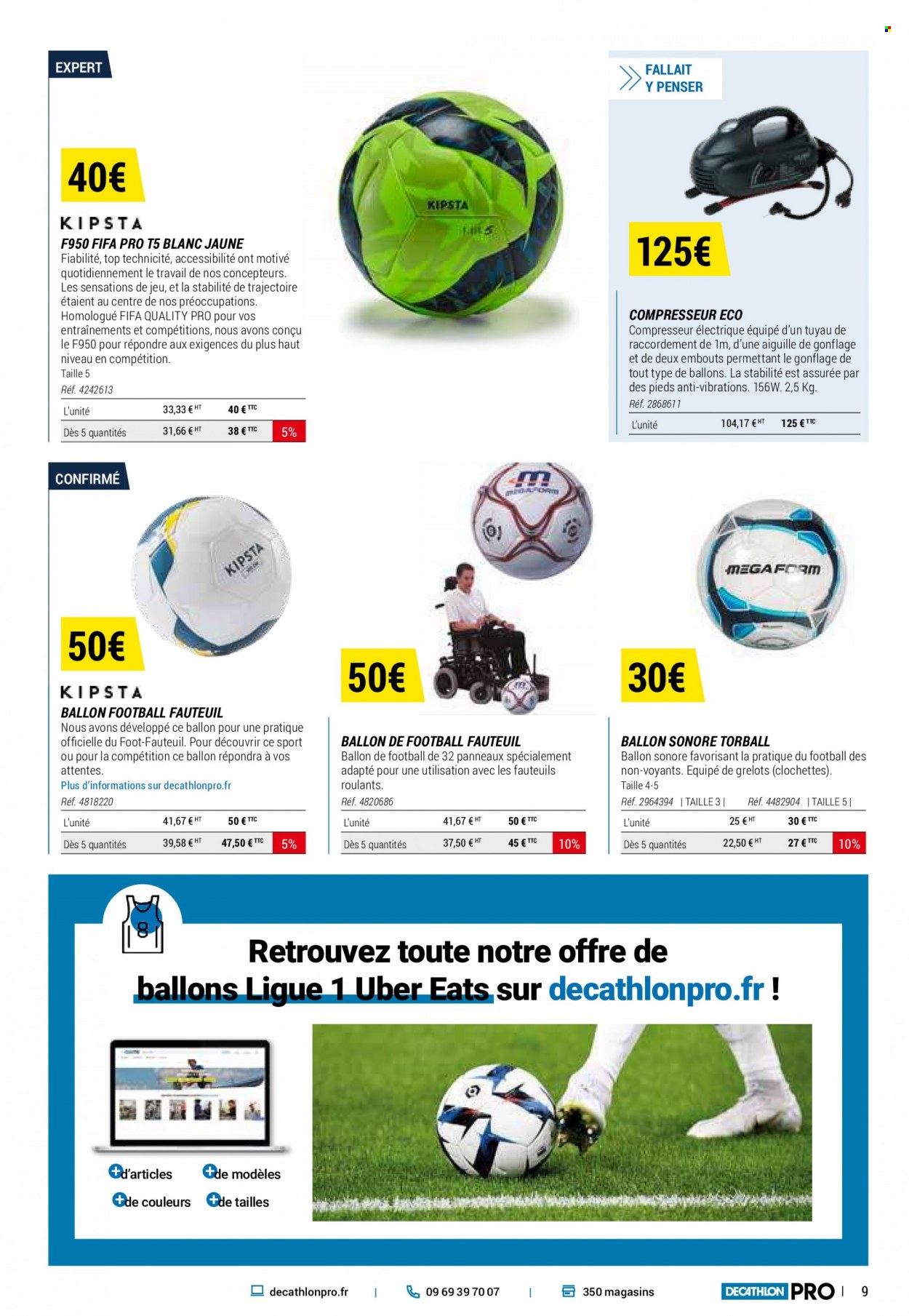 thumbnail - Catalogue Decathlon - Produits soldés - sac à ballons, ballon de football, compresseur. Page 9.