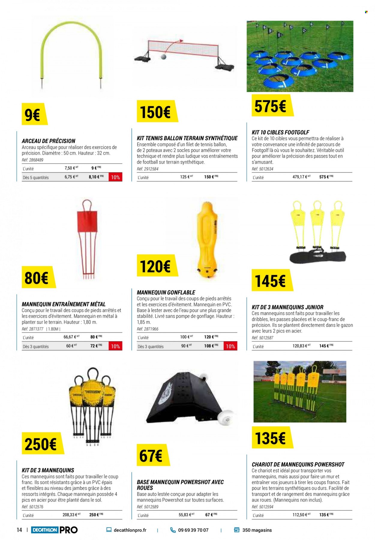 thumbnail - Catalogue Decathlon - Produits soldés - sac de transport, ballon, but de foot, mannequin gonflable, chariot. Page 14.