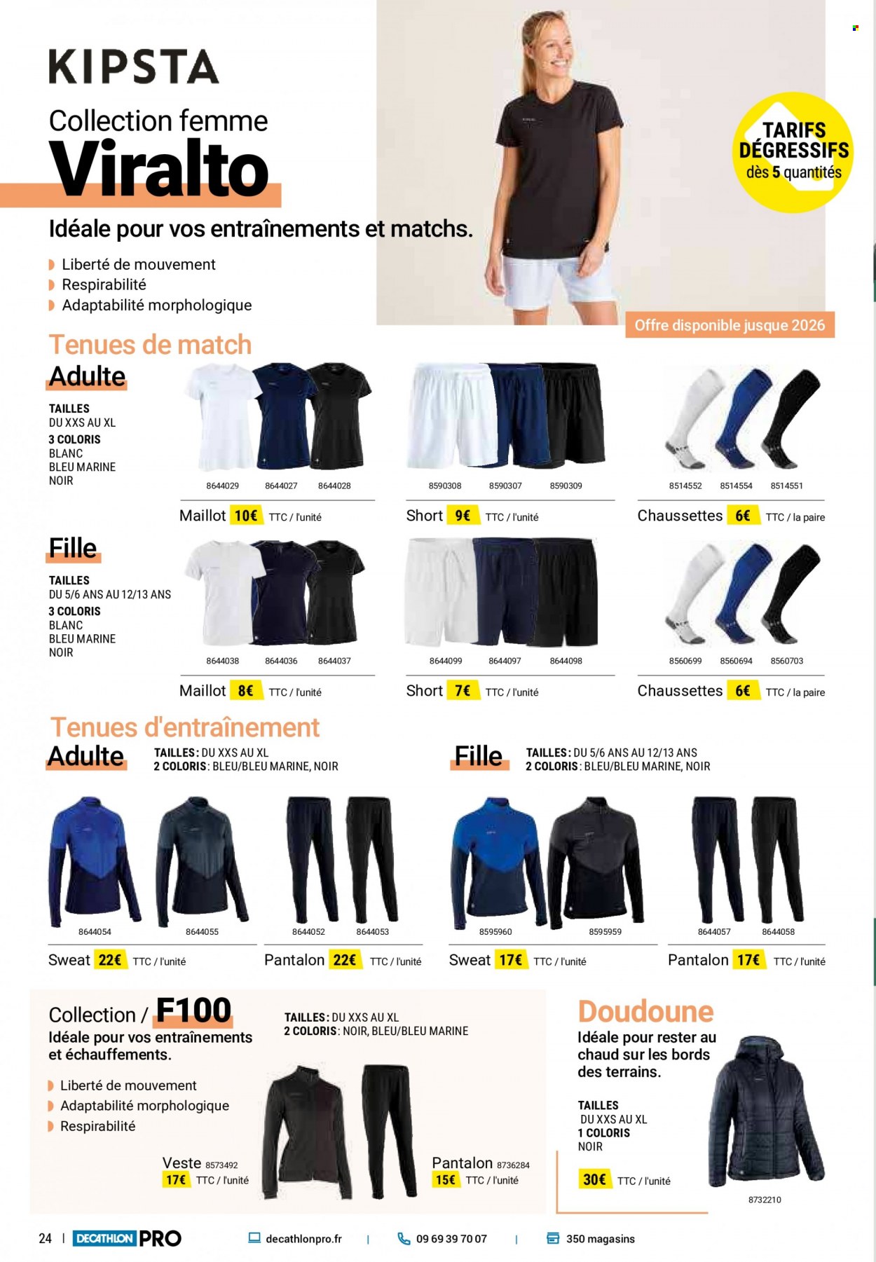 thumbnail - Catalogue Decathlon - Produits soldés - doudoune, veste, shorts, pantalon, maillot, sweat-shirt, chaussettes. Page 24.
