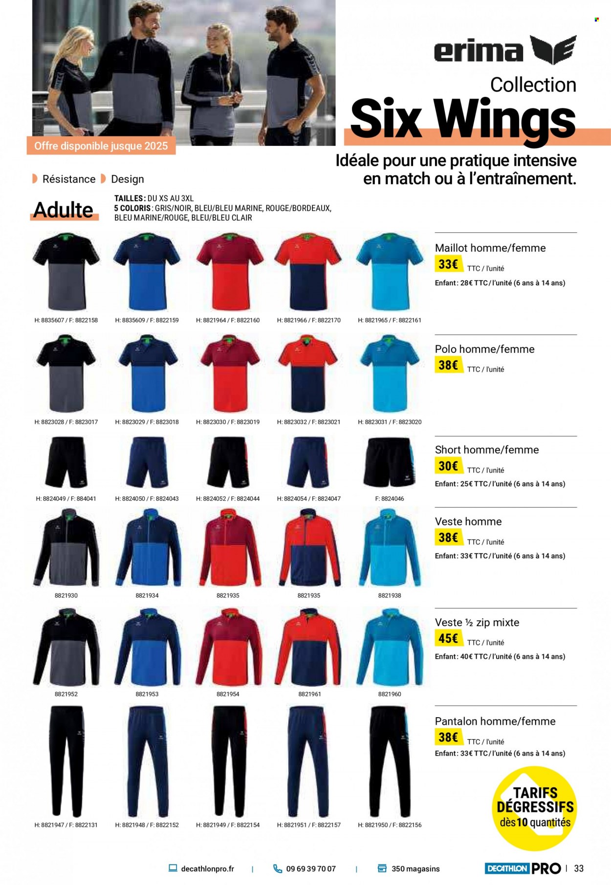 thumbnail - Catalogue Decathlon - Produits soldés - veste, Erima, shorts, pantalon, t-shirt, maillot, chaussettes. Page 33.