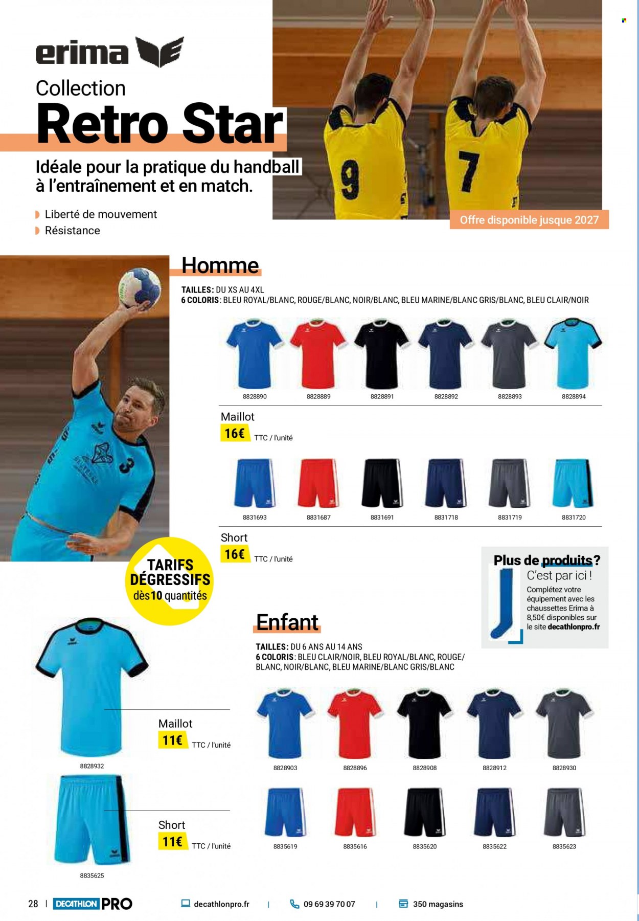 thumbnail - Catalogue Decathlon - Produits soldés - Erima, shorts, maillot, chaussettes. Page 28.