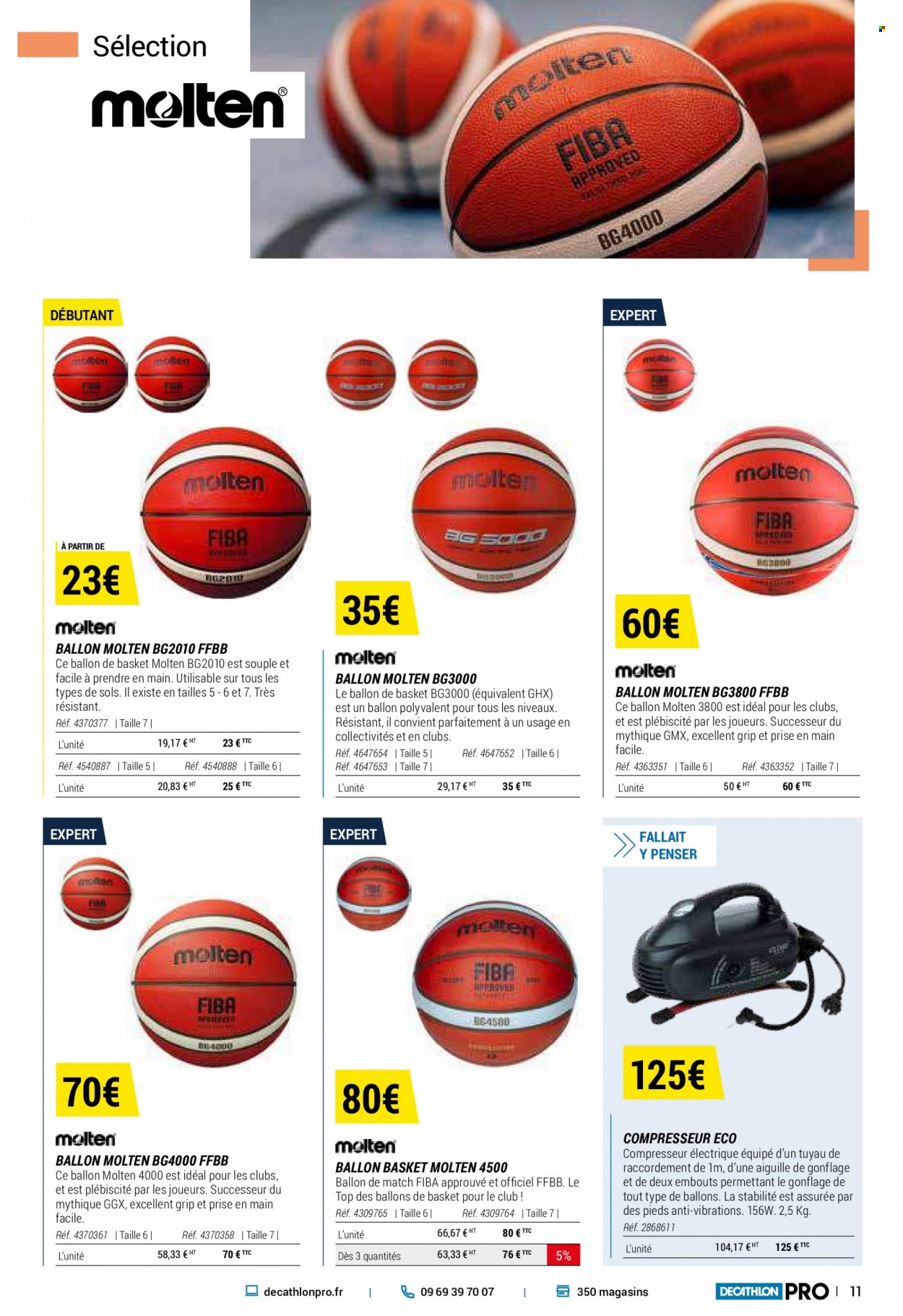 thumbnail - Catalogue Decathlon - Produits soldés - basket, compresseur, Molten, ballon de basket. Page 11.