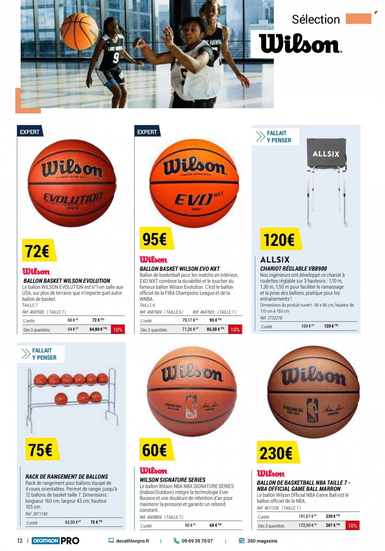 thumbnail - Catalogue Decathlon - Produits soldés - basket, Wilson, ballon de basket, chariot. Page 12.