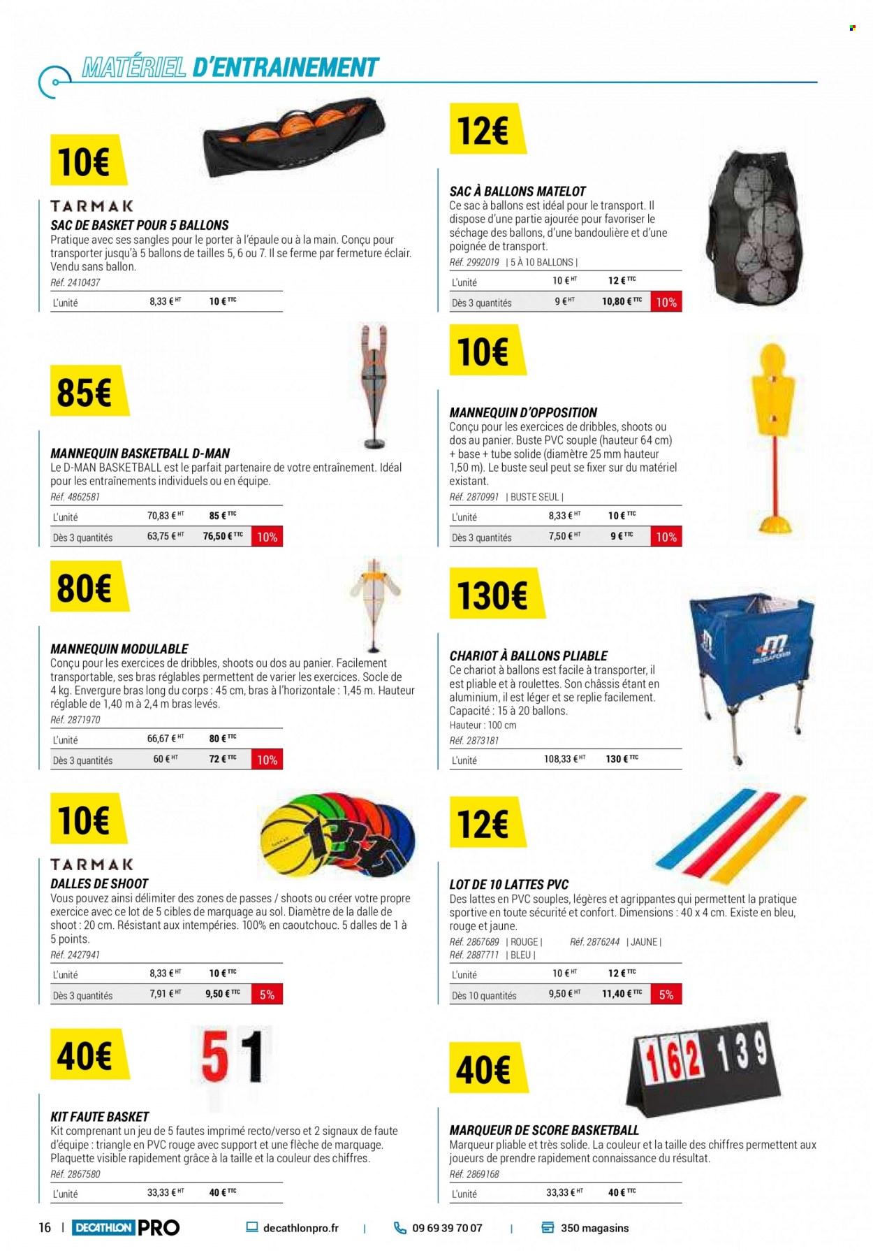thumbnail - Catalogue Decathlon - Produits soldés - basket, panier, sac à ballons, lunettes. Page 16.