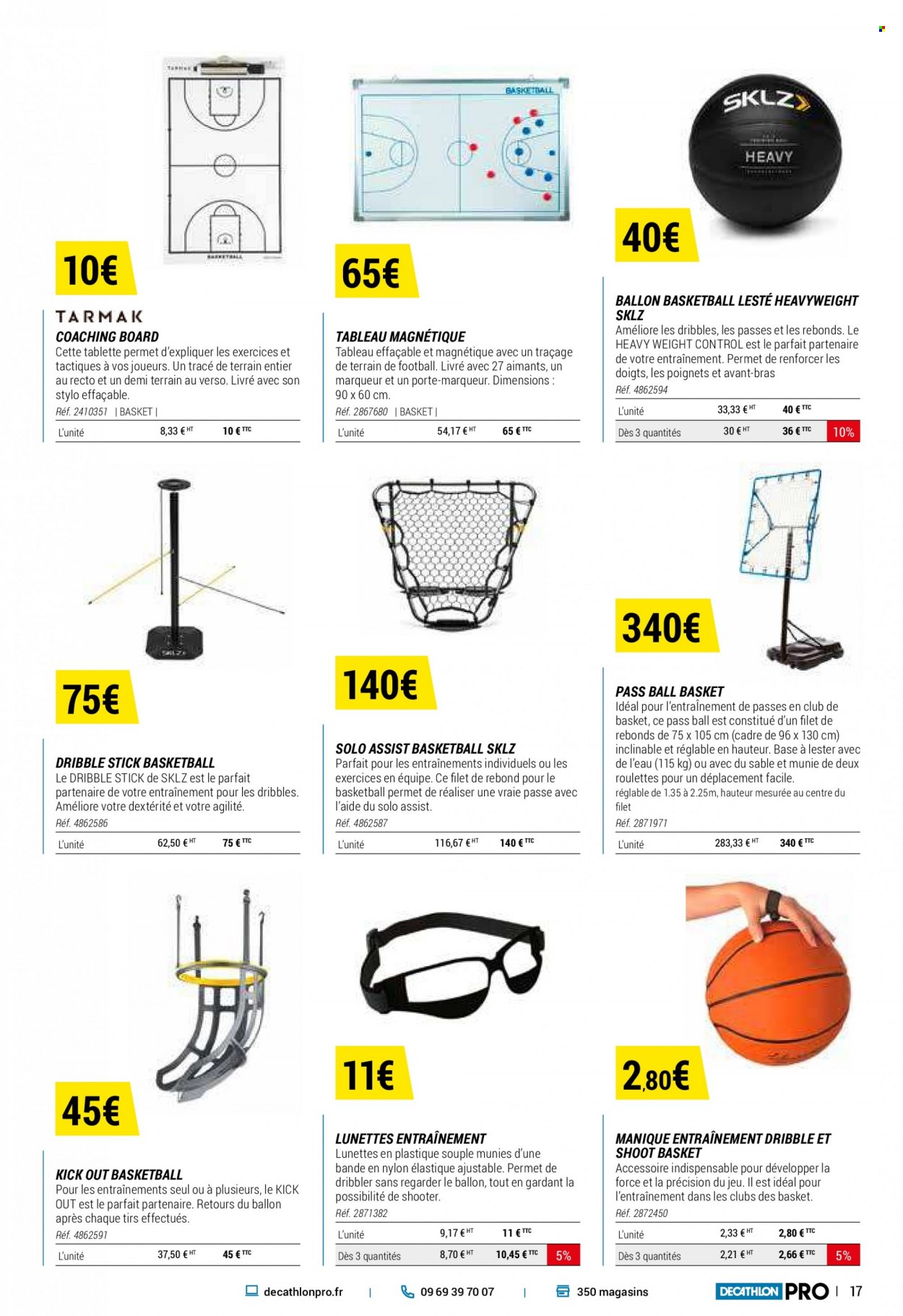 thumbnail - Catalogue Decathlon - Produits soldés - basket, panier, sac à ballons, lunettes. Page 17.