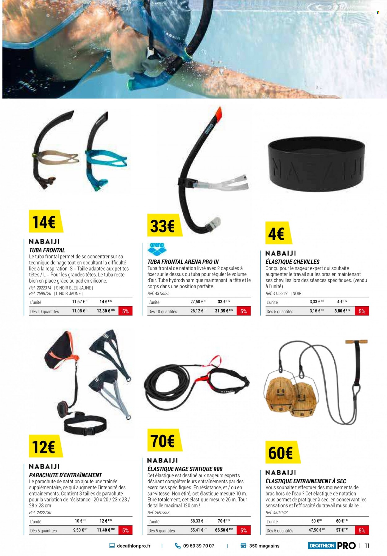 thumbnail - Catalogue Decathlon - Produits soldés - Arena, pullbuoy, hand paddle, paddle. Page 11.