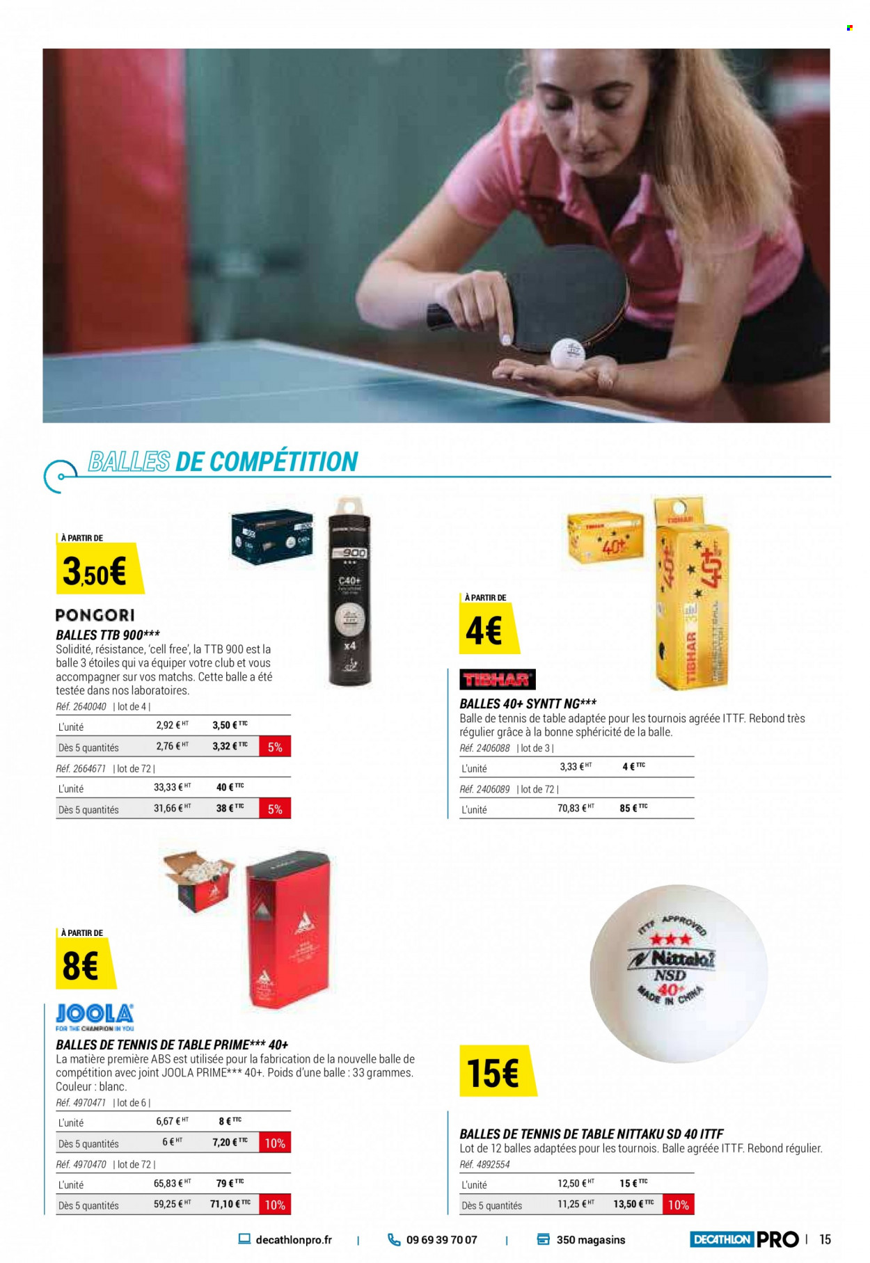 thumbnail - Catalogue Decathlon - Produits soldés - balles de tennis de table. Page 15.
