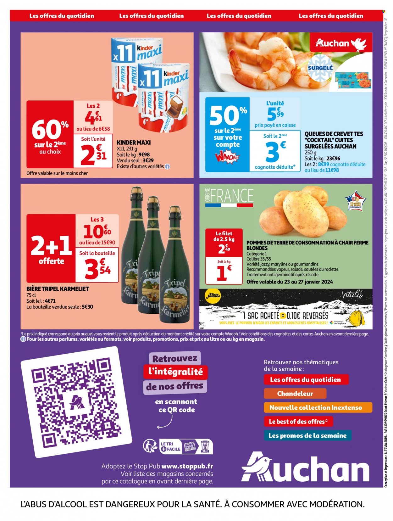 thumbnail - Catalogue Auchan - 23/01/2024 - 29/12/2024 - Produits soldés - bière, salade, crevettes, La Raclette, Kinder, Kinder Maxi. Page 8.