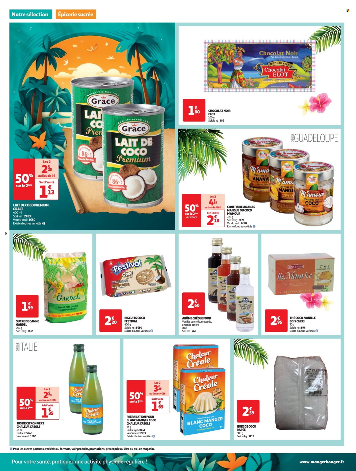 thumbnail - Catalogue Auchan - 23/01/2024 - 29/12/2024 - Produits soldés - citron vert, lait de coco, biscuits, sucre, sucre de canne, cannelle, confiture, noix, citronnade. Page 6.