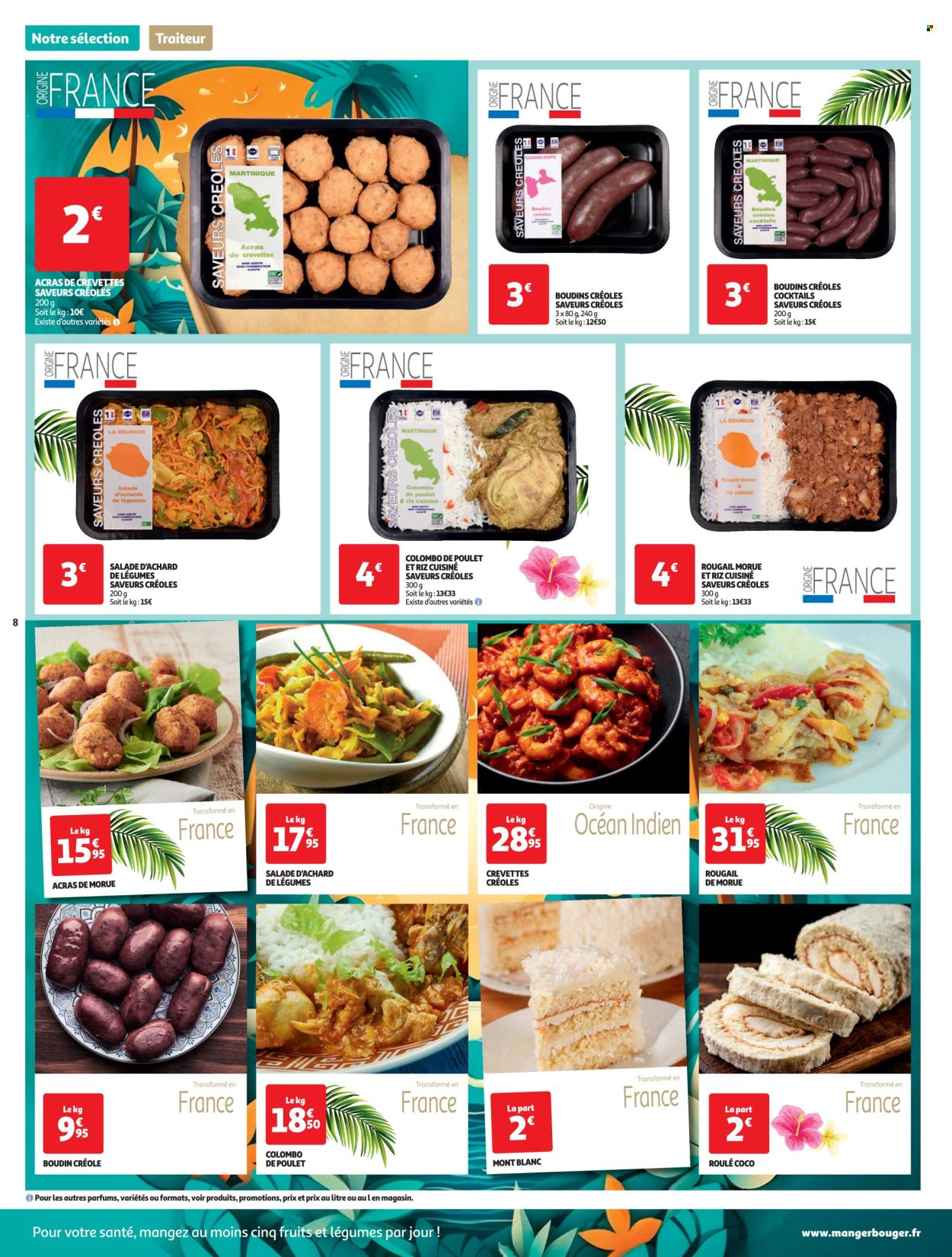 thumbnail - Catalogue Auchan - 23/01/2024 - 29/12/2024 - Produits soldés - salade, crevettes, morue, plat cuisiné, boudin de viande, Mont Blanc. Page 8.