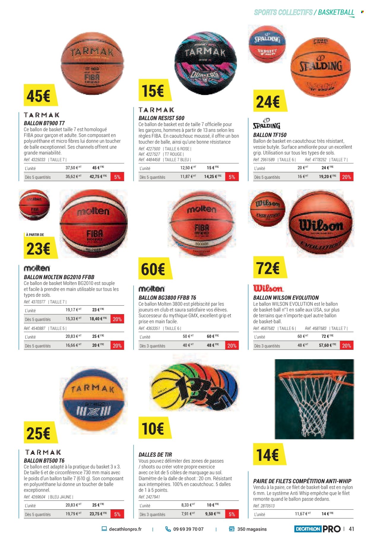 thumbnail - Catalogue Decathlon - Produits soldés - basket, Wilson, Molten, ballon de basket. Page 41.