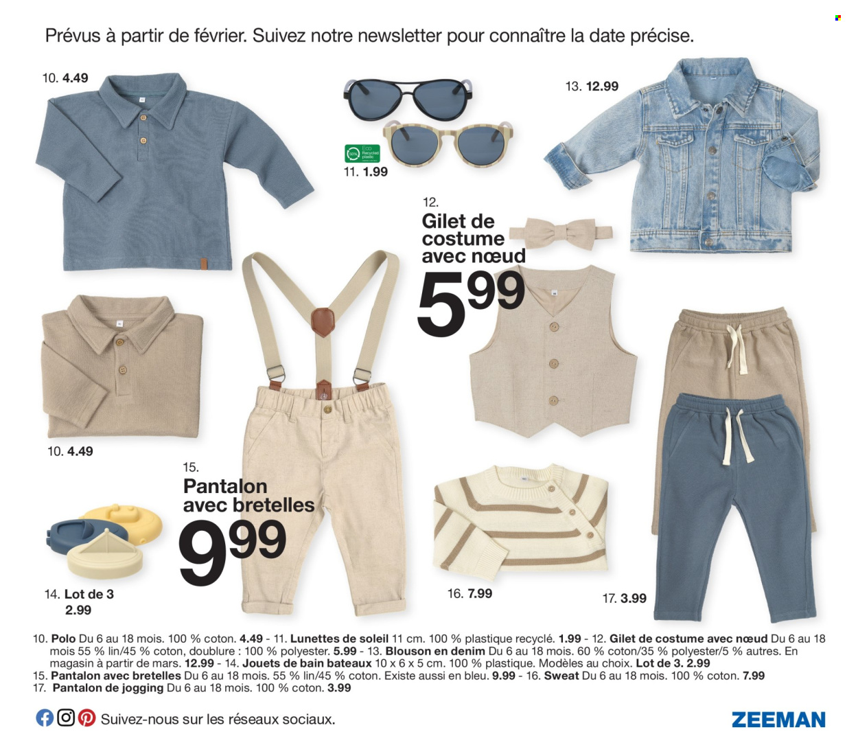 thumbnail - Catalogue Zeeman - 01/02/2024 - 31/07/2024 - Produits soldés - blouson, pantalon, costume, gilet, sweat-shirt, lunettes, lunettes de soleil, jouet. Page 19.