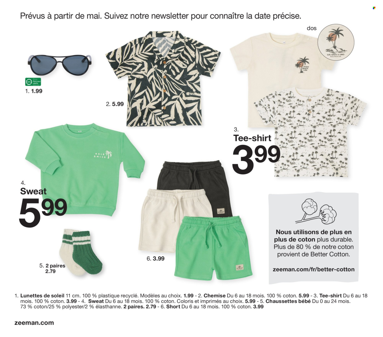 thumbnail - Catalogue Zeeman - 01/02/2024 - 31/07/2024 - Produits soldés - shorts, chemise, t-shirt, sweat-shirt, chaussettes, lunettes, lunettes de soleil. Page 22.