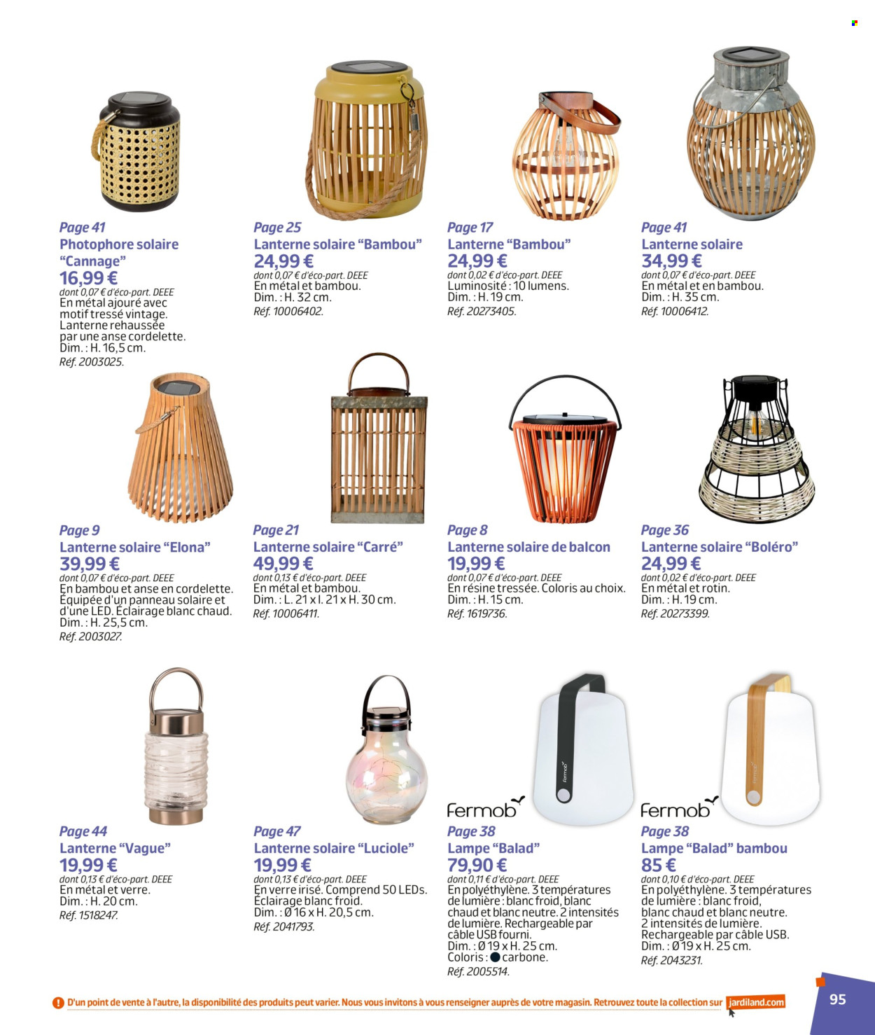 thumbnail - Catalogue Jardiland - 02/03/2024 - 23/06/2024 - Produits soldés - photophore, lampe, lanterne. Page 95.