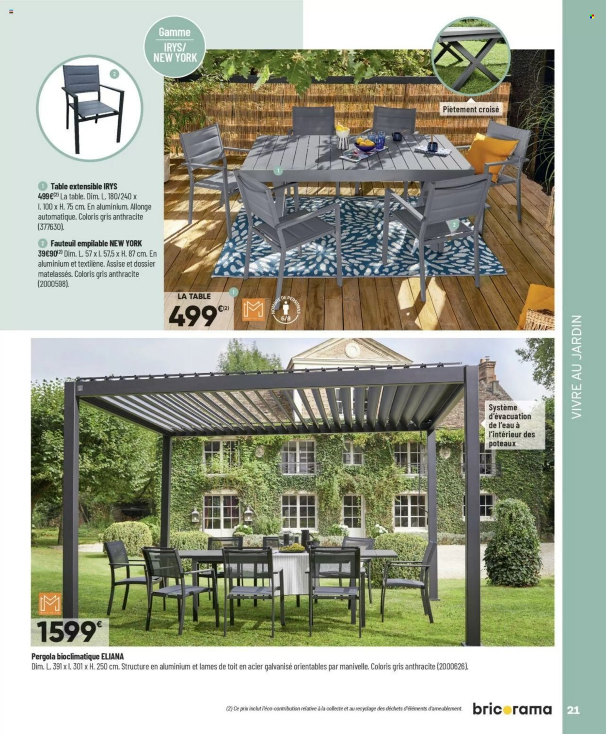 thumbnail - Catalogue Bricorama - 27/02/2024 - 28/04/2024 - Produits soldés - table, table extensible, fauteuil, pergola. Page 18.