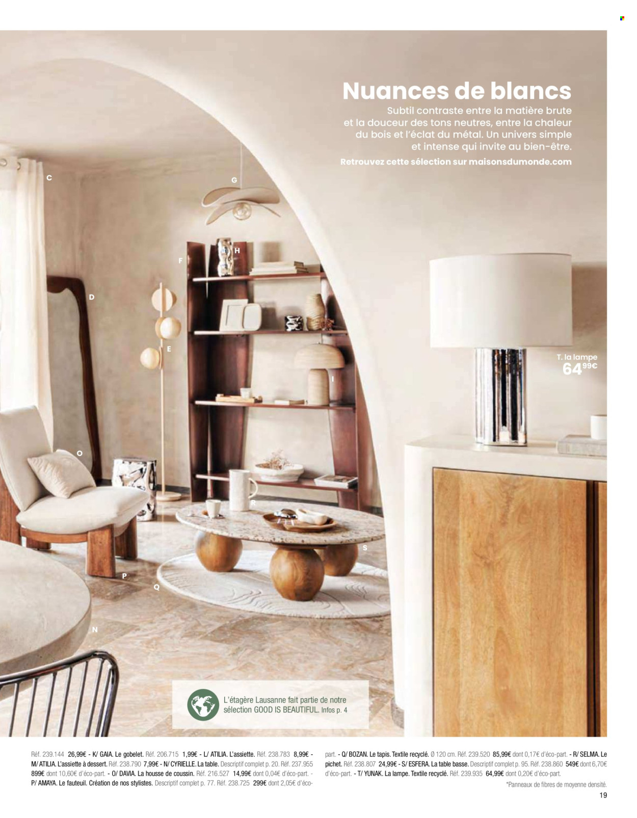 thumbnail - Catalogue Maisons du Monde - Produits soldés - table, gobelet, housse de coussin, tapis, fauteuil, table basse, vase, lampadaire, lampe. Page 21.