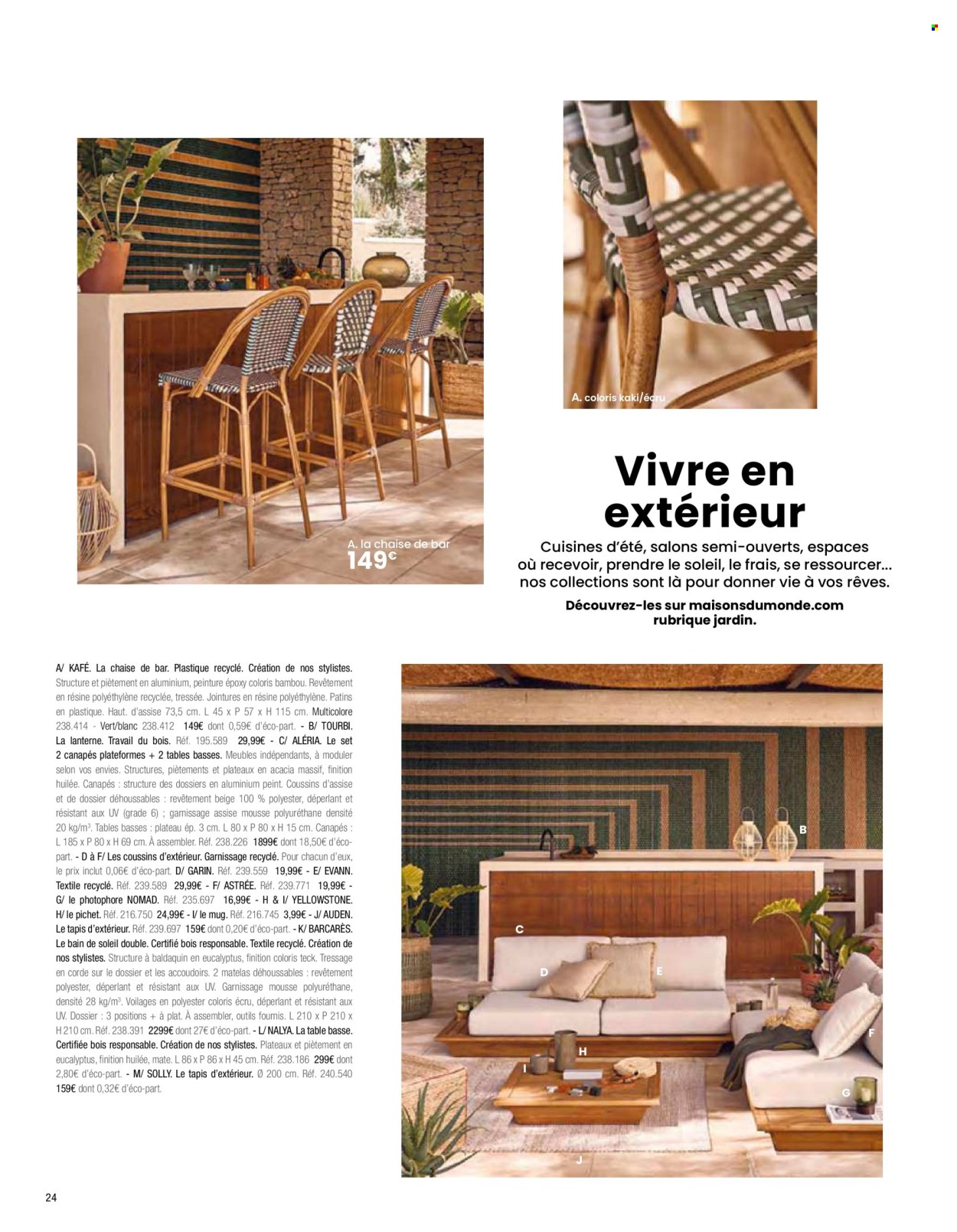 thumbnail - Catalogue Maisons du Monde - Produits soldés - table, mug, photophore, coussin, tapis, chaise de bar, table basse, matelas, bain de soleil, lanterne. Page 26.