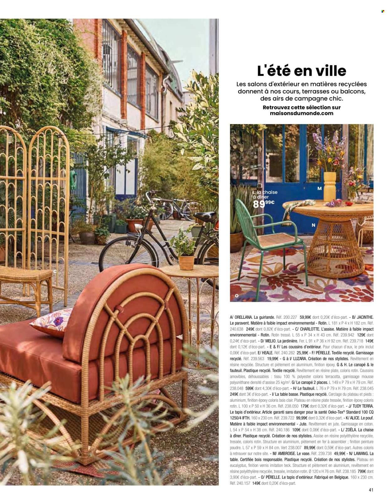 thumbnail - Catalogue Maisons du Monde - Produits soldés - table, coussin, tapis, canapé 2 places, fauteuil, table basse, paravent, guirlande, vase. Page 43.