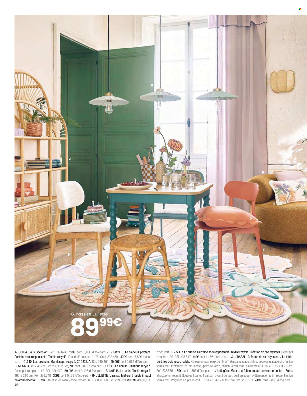 thumbnail - Catalogue Maisons du Monde - Produits soldés - table, plaid, tapis, fauteuil, tête de lit. Page 48.