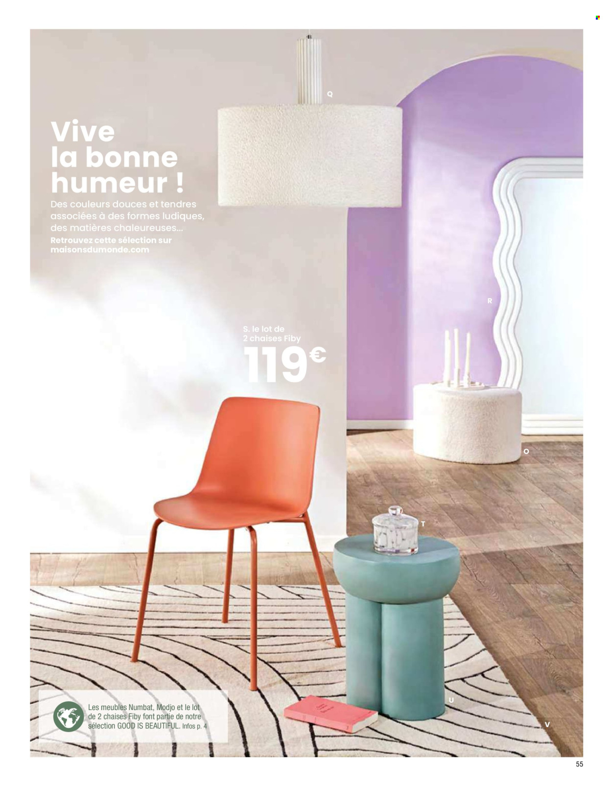 thumbnail - Catalogue Maisons du Monde - Produits soldés - table, chaise, bougie, coussin, tapis, canapé d'angle, table basse, meuble tv, vase, chandelier, lampe. Page 57.
