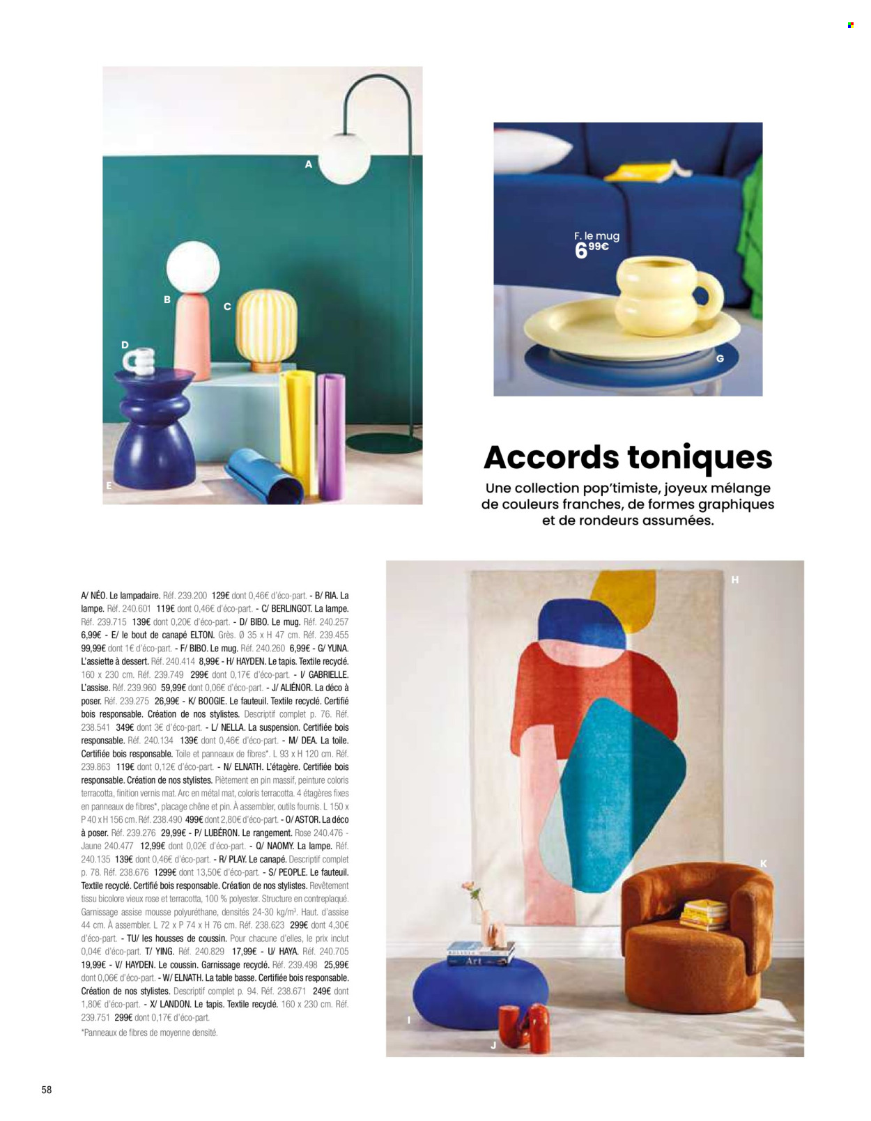 thumbnail - Catalogue Maisons du Monde - Produits soldés - table, coffret, mug, tapis, fauteuil, table basse, lampadaire, lampe. Page 60.