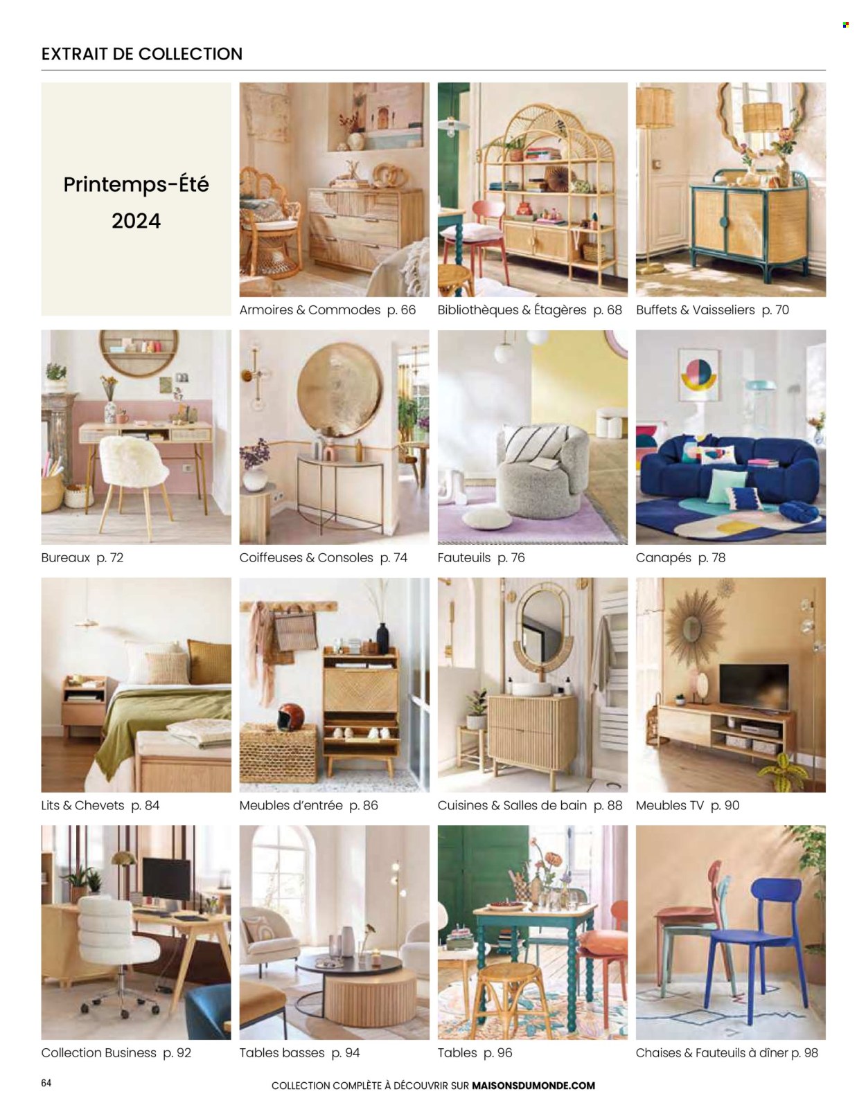 thumbnail - Catalogue Maisons du Monde - Produits soldés - table, chaise, linge de maison, tapis, console, bibliothèque, commode, luminaire. Page 66.