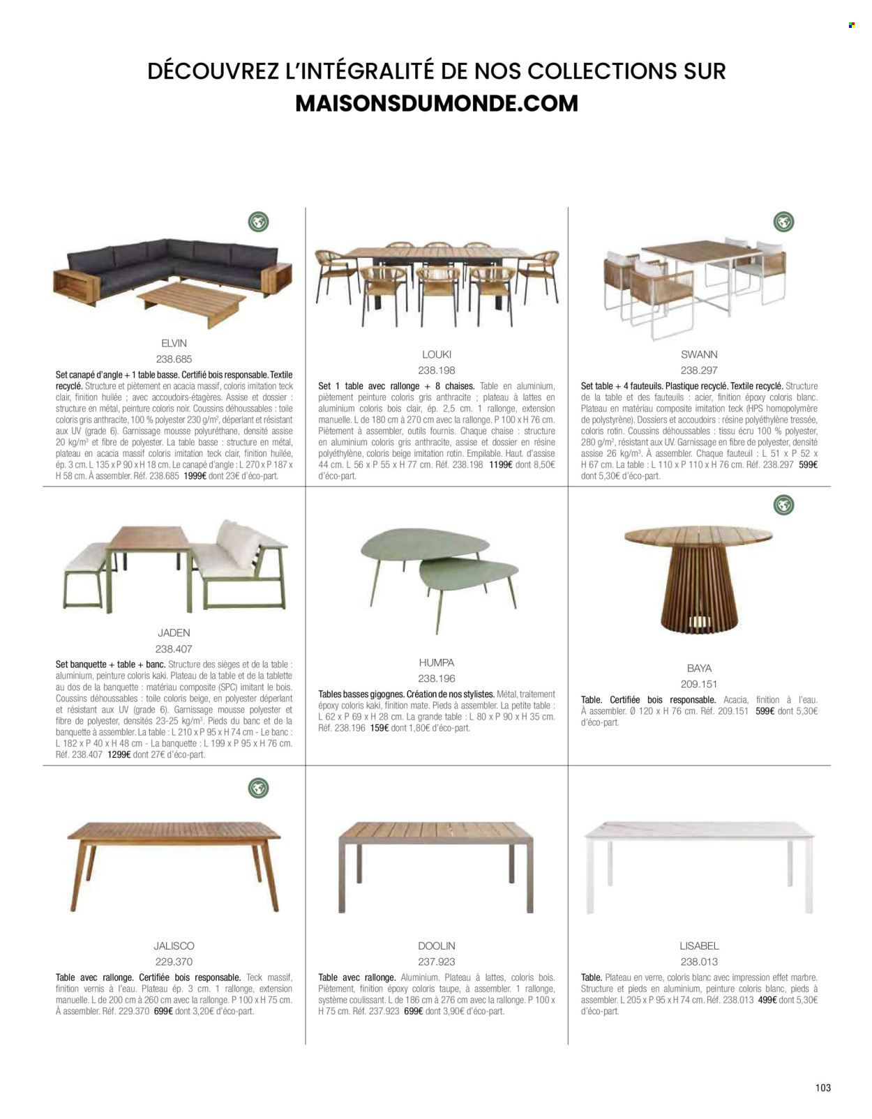 thumbnail - Catalogue Maisons du Monde - Produits soldés - chaise, coussin, canapé d'angle, banquette, table basse. Page 105.