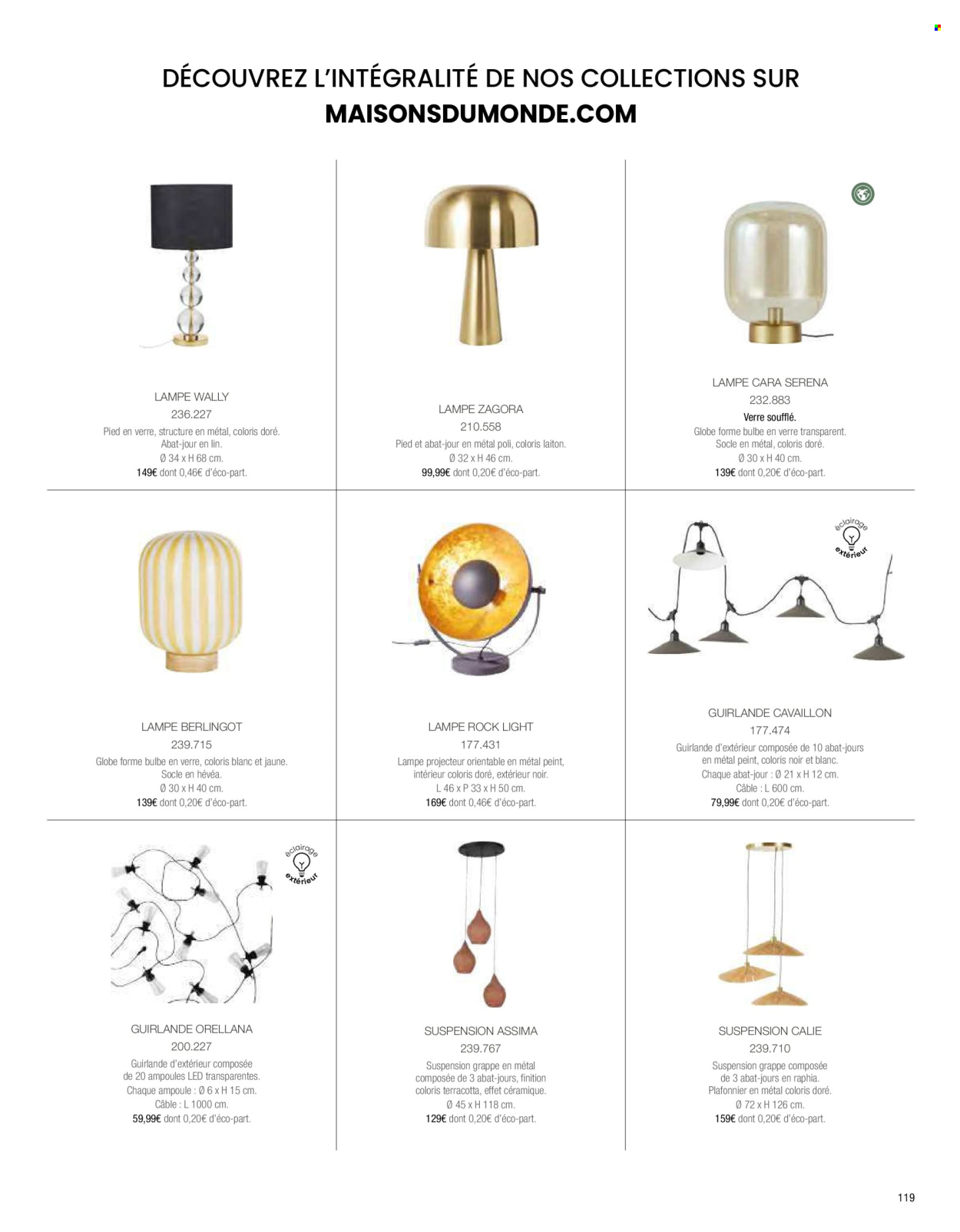 thumbnail - Catalogue Maisons du Monde - Produits soldés - verre, ampoule LED, guirlande, abat jour, projecteur, lampadaire, plafonnier, luminaire. Page 121.