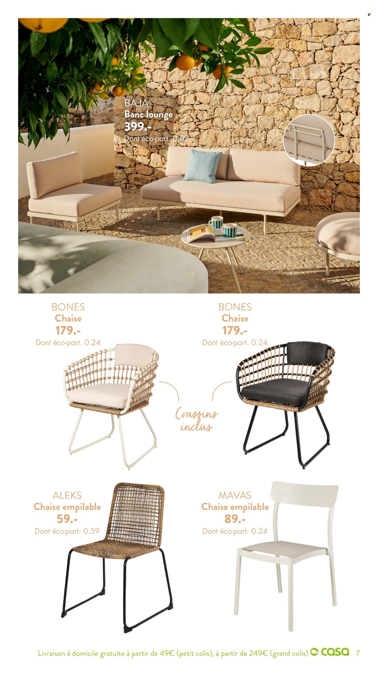 thumbnail - Catalogue CASA - 29/02/2024 - 25/09/2024 - Produits soldés - chaise, coussin, banc, chaise empilable. Page 7.