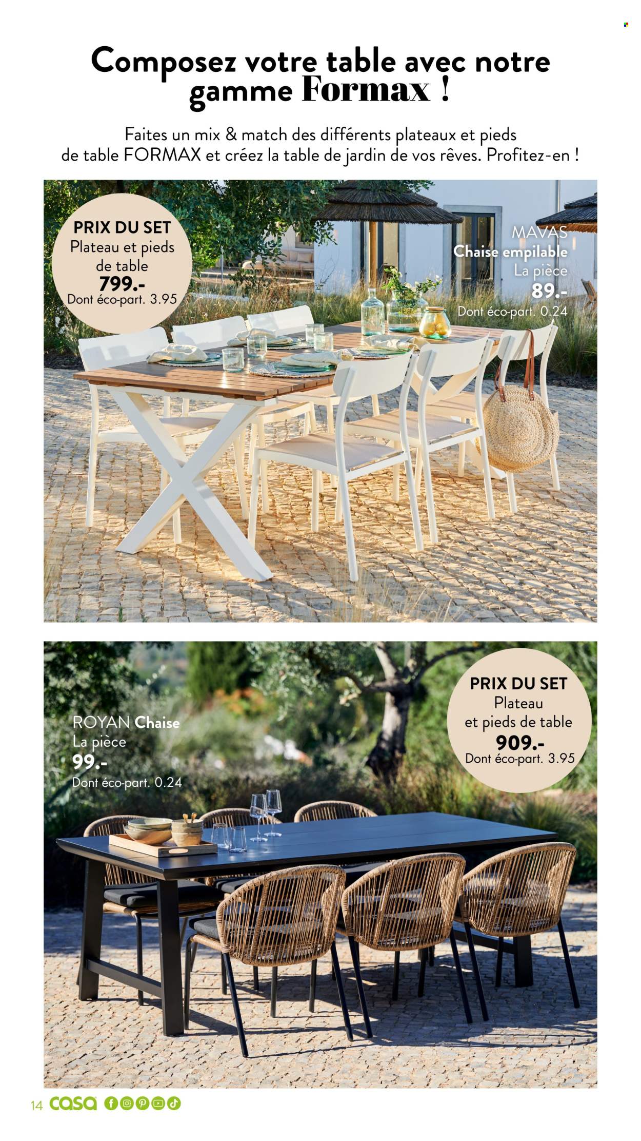 thumbnail - Catalogue CASA - 29/02/2024 - 25/09/2024 - Produits soldés - chaise, chaise empilable, table de jardin. Page 14.