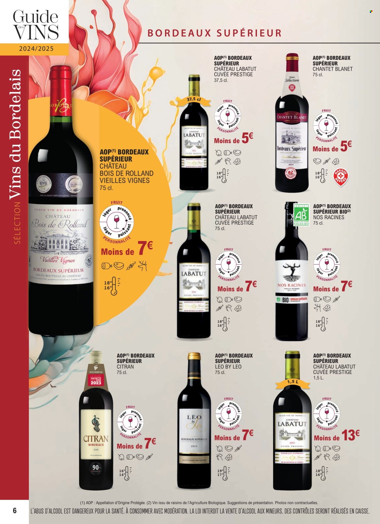 thumbnail - Catalogue E.Leclerc - 01/01/2024 - 31/12/2025 - Produits soldés - alcool, Bordeaux, vin rouge, vin. Page 6.