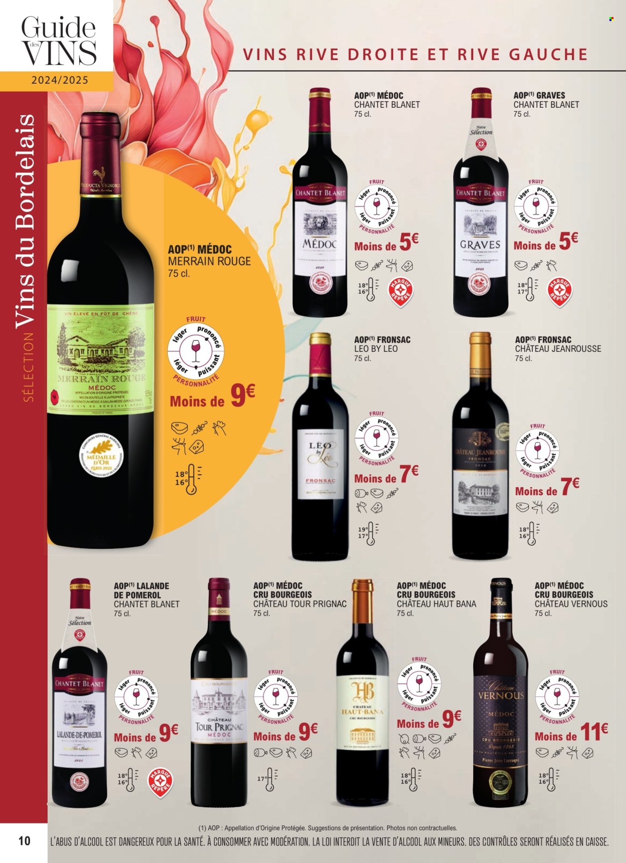 thumbnail - Catalogue E.Leclerc - 01/01/2024 - 31/12/2025 - Produits soldés - alcool, Bordeaux, vin rouge, vin, jeans. Page 10.