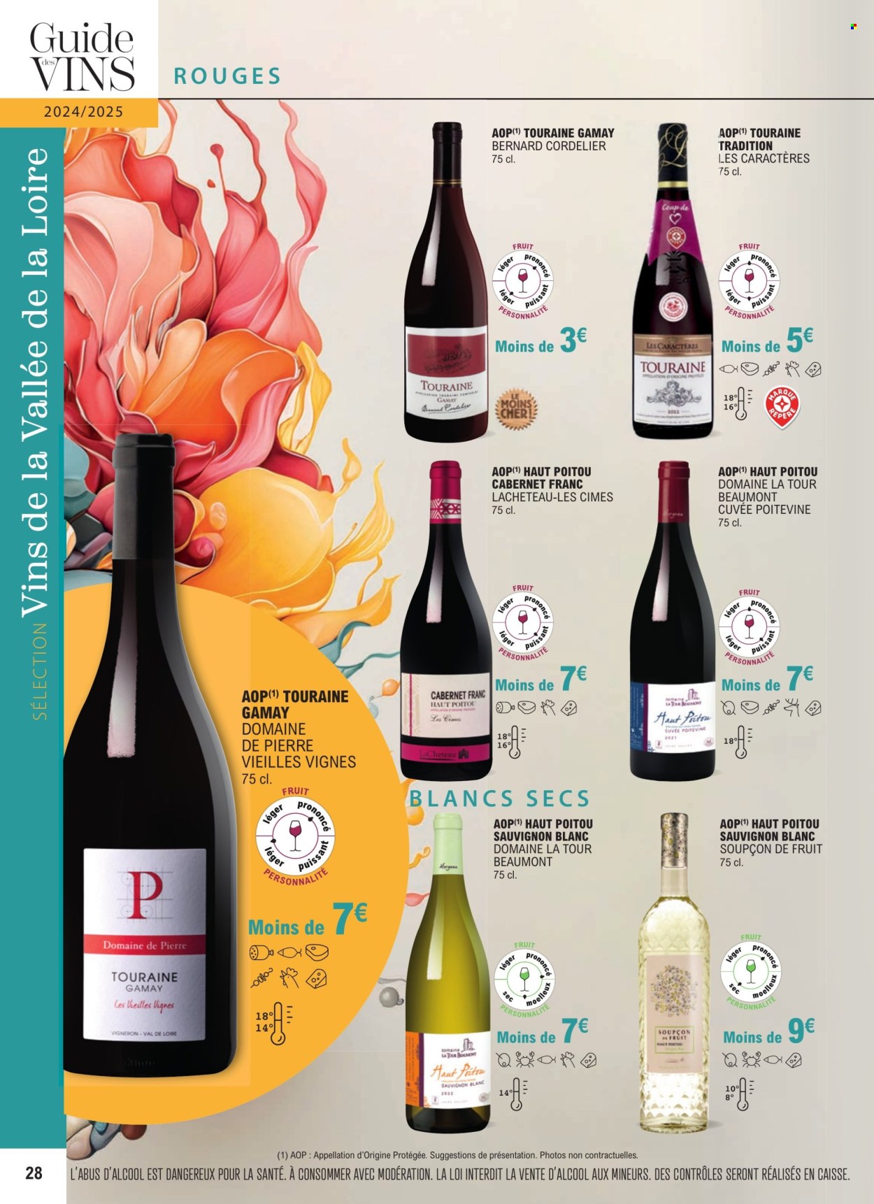 thumbnail - Catalogue E.Leclerc - 01/01/2024 - 31/12/2025 - Produits soldés - alcool, Lion, vin blanc, Sauvignon Blanc, vin, Cabernet Sauvignon, vins de Loire. Page 28.